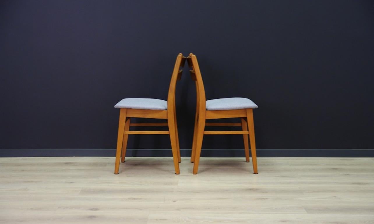 Classic set of two chairs from the 1960s-1970s, Scandinavian design, new upholstery (color - gray), construction made of beech wood, backs made of teak. Preserved in general good condition (minor scratches on wooden structure) - directly for