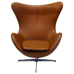 Danish Design Classic Fritz Hansen Egg Chair by Arne Jacobsen, in Cognac Leather