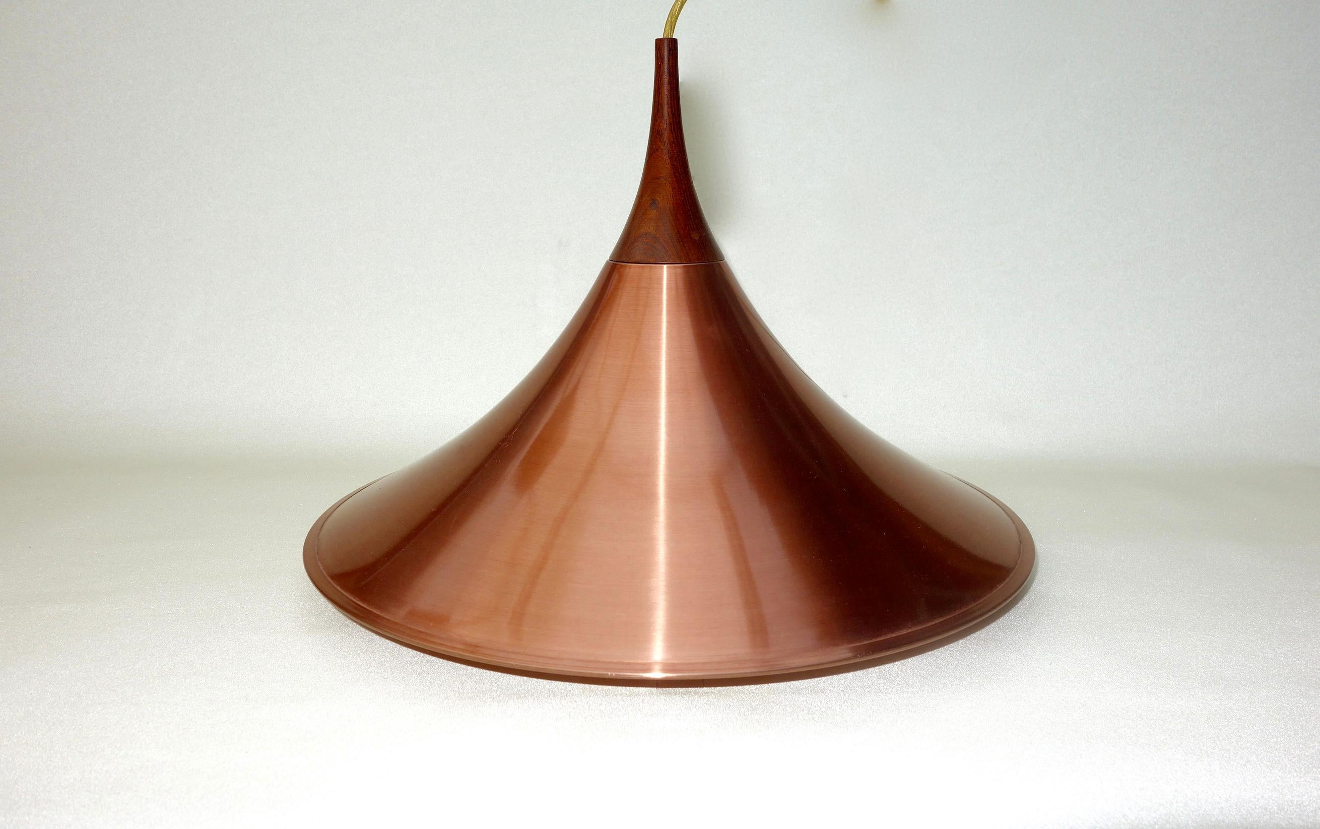 Danish design cobber and wenge trumpet shape pendle Fog & Morup style, 1960s.