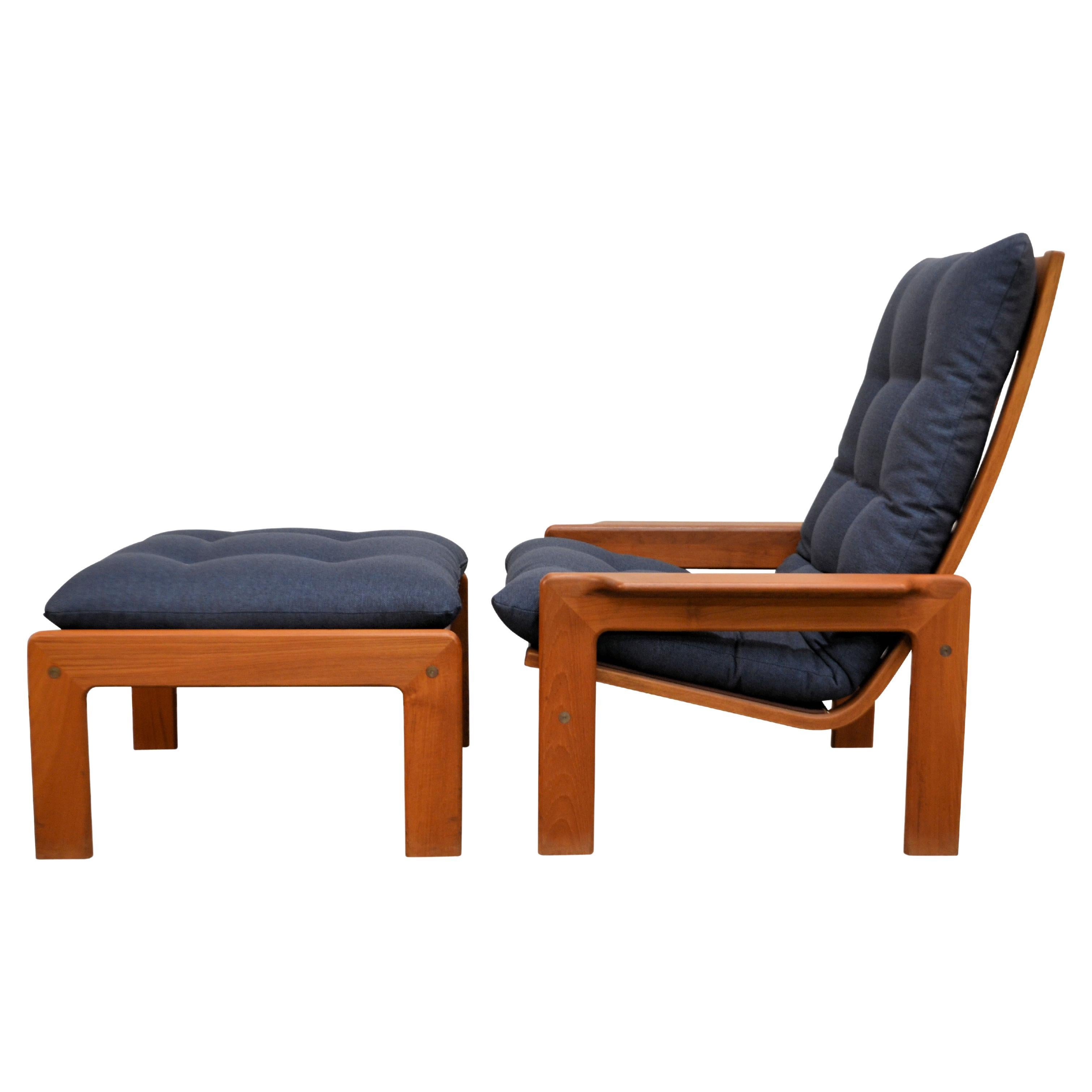 Mid Century Danish Teak Armless Lounge Chair and Ottoman Moreddi at