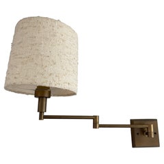 Danish Design Fabric Shade and Brass Adjustable Neck Wall Lamp, 1970s, Denmark