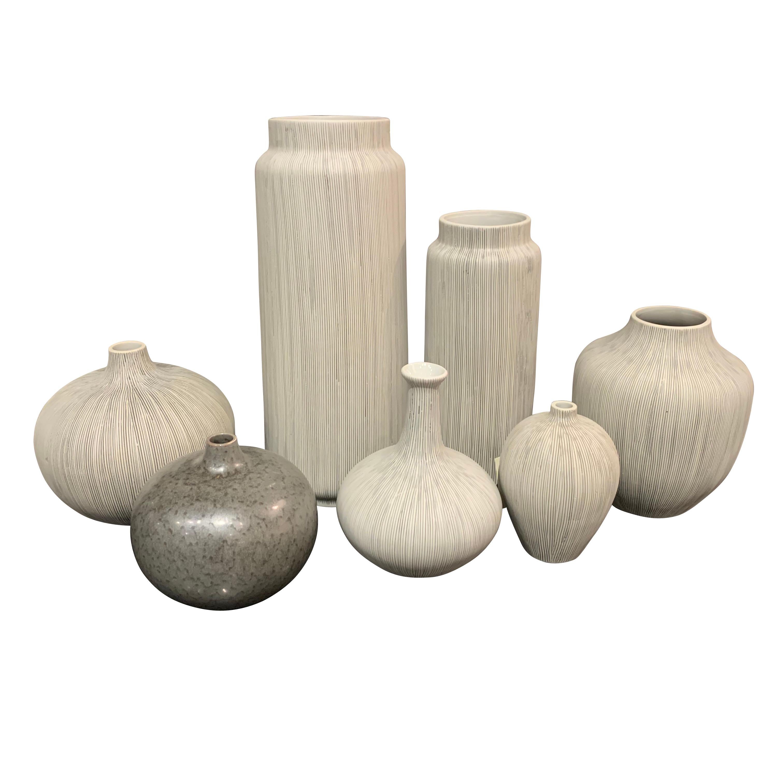 Ceramic Danish Design Fine Stripe Vase, Thailand, Contemporary