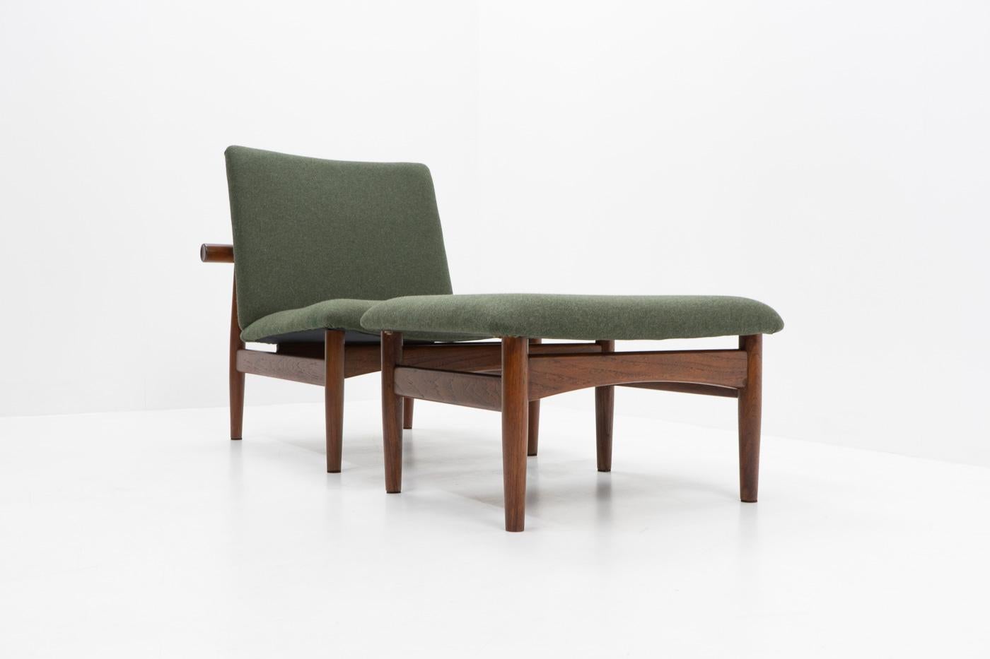 Brass Danish Design Finn Juhl Lounge Chair and Ottoman, Japan Series For Sale