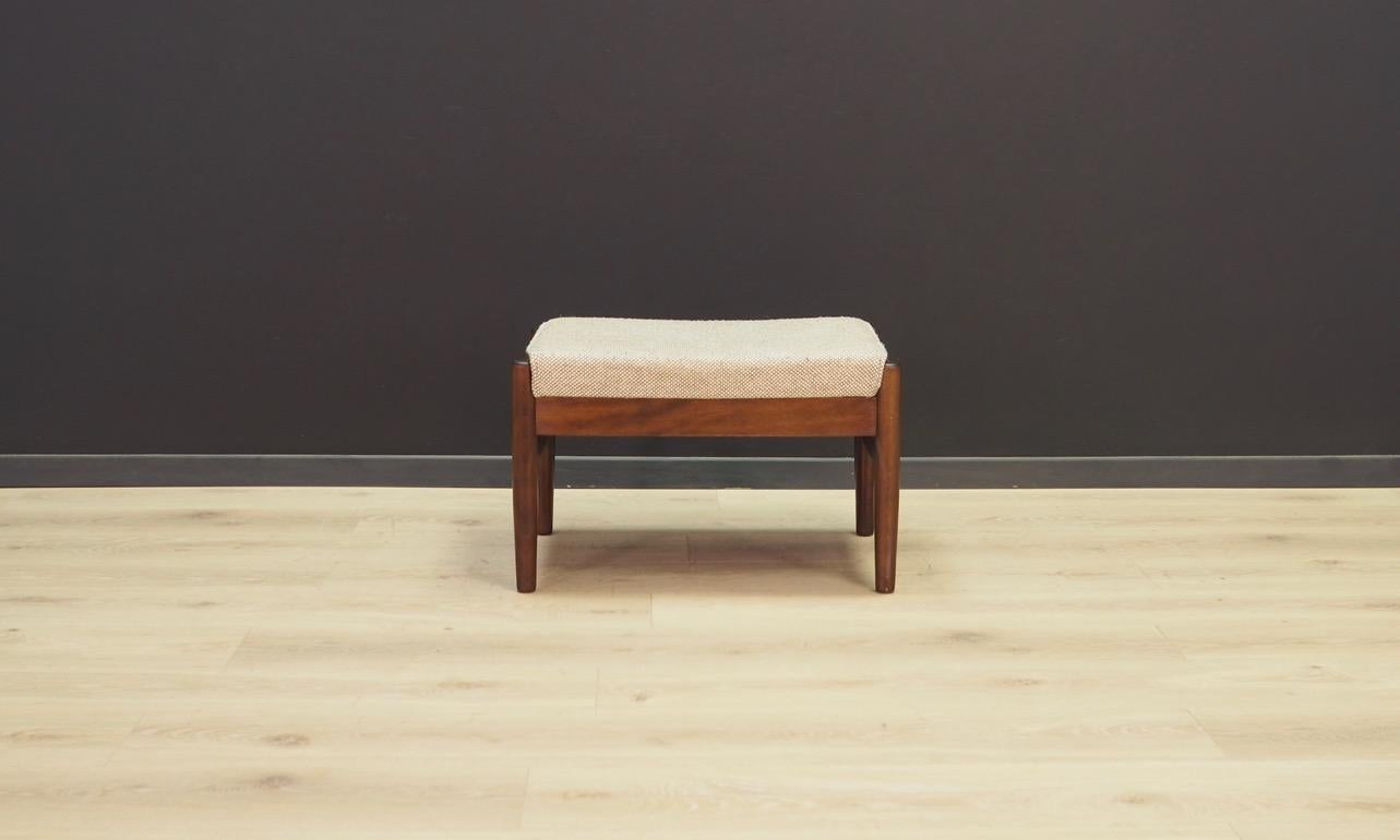 Great stool or footrest from the 1960s-1970s, Minimalist form. Original upholstery (color - gray), beech wood construction. Preserved in good condition (minor scratches) - directly for use.

Dimensions: Height 37 cm, width 59 cm, depth 42 cm.