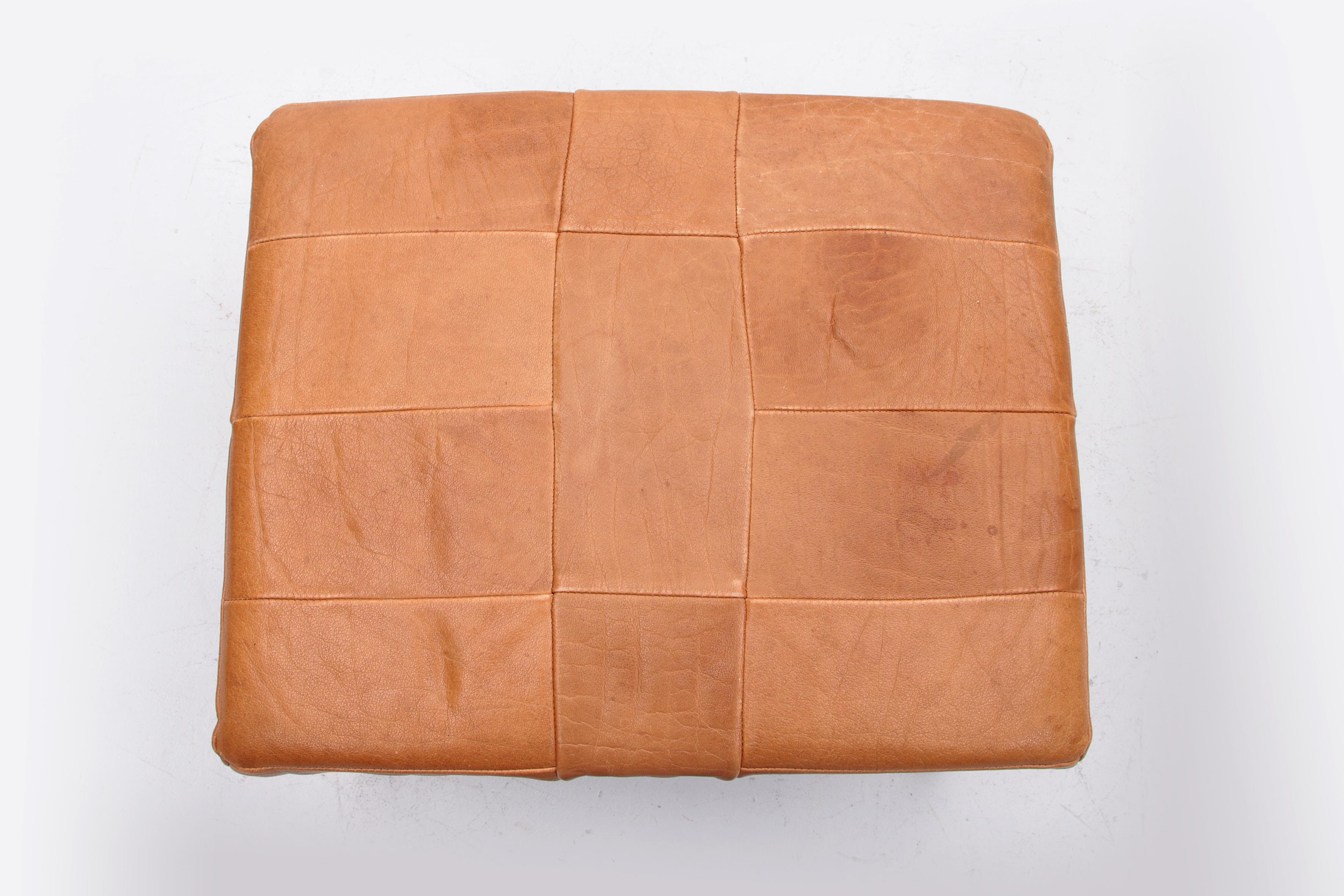 Danish Design Footstool Covered with Patchwork Leather, 1980 6