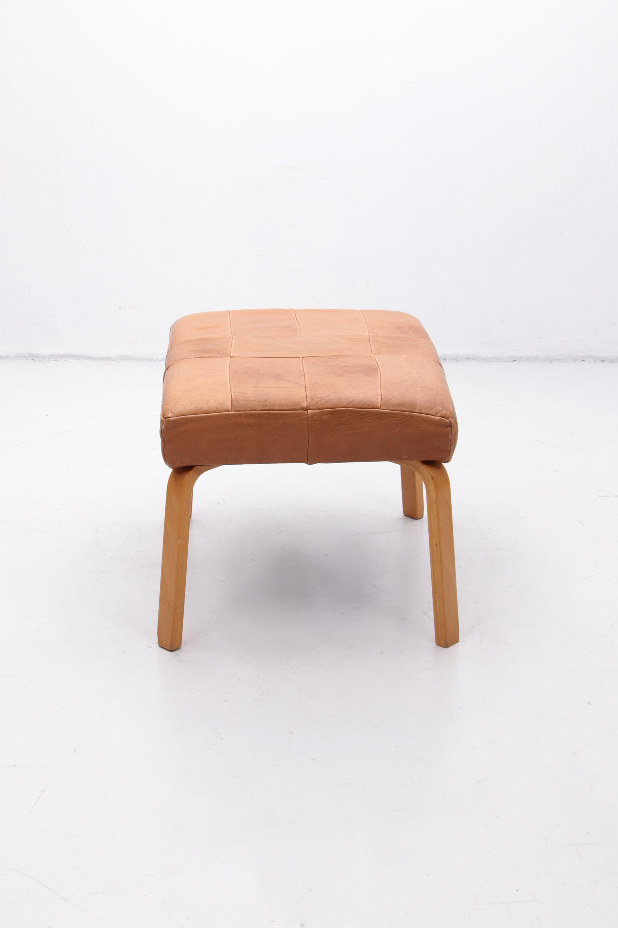 Late 20th Century Danish Design Footstool Covered with Patchwork Leather, 1980