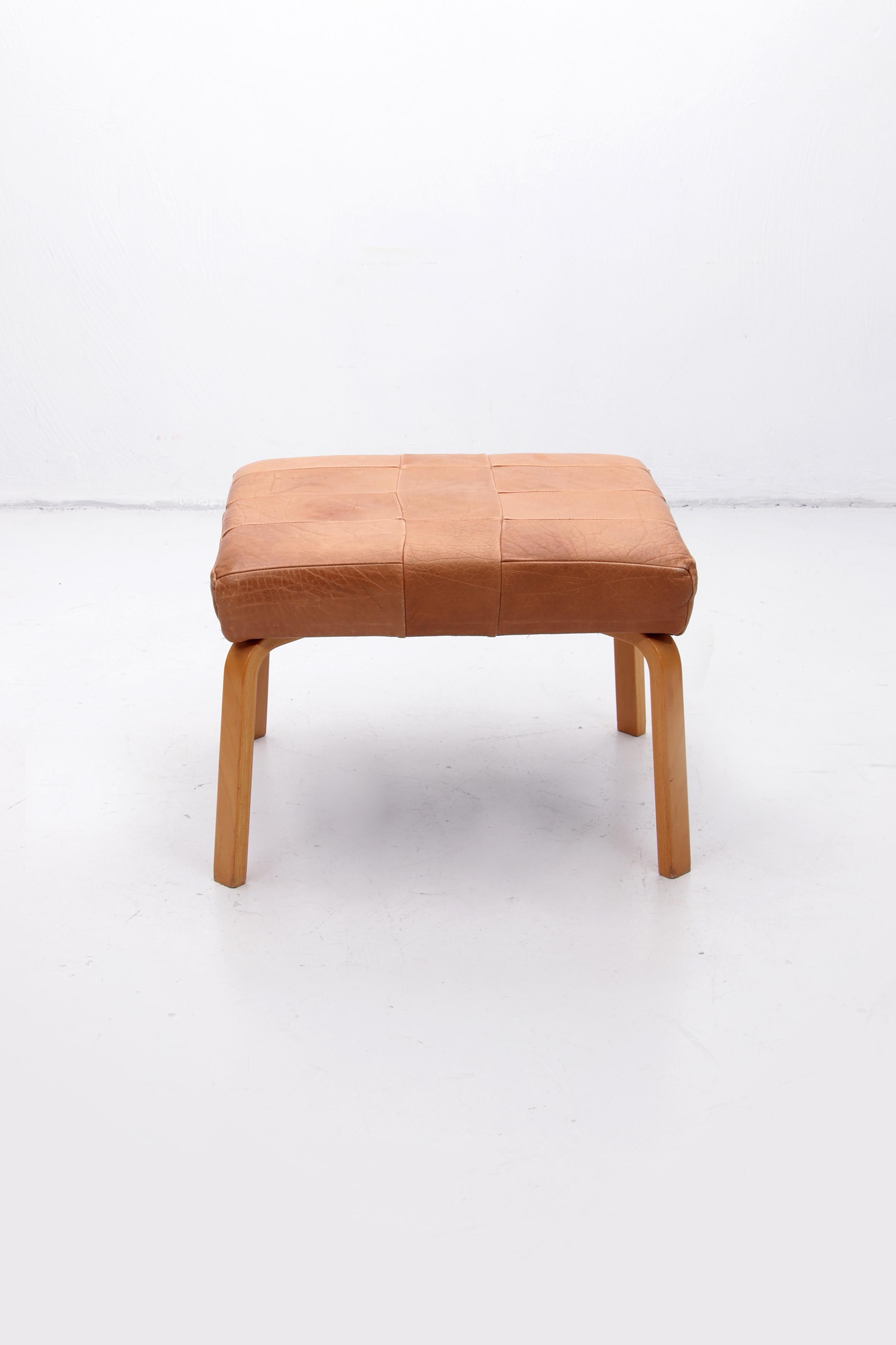 Danish Design Footstool Covered with Patchwork Leather, 1980 1