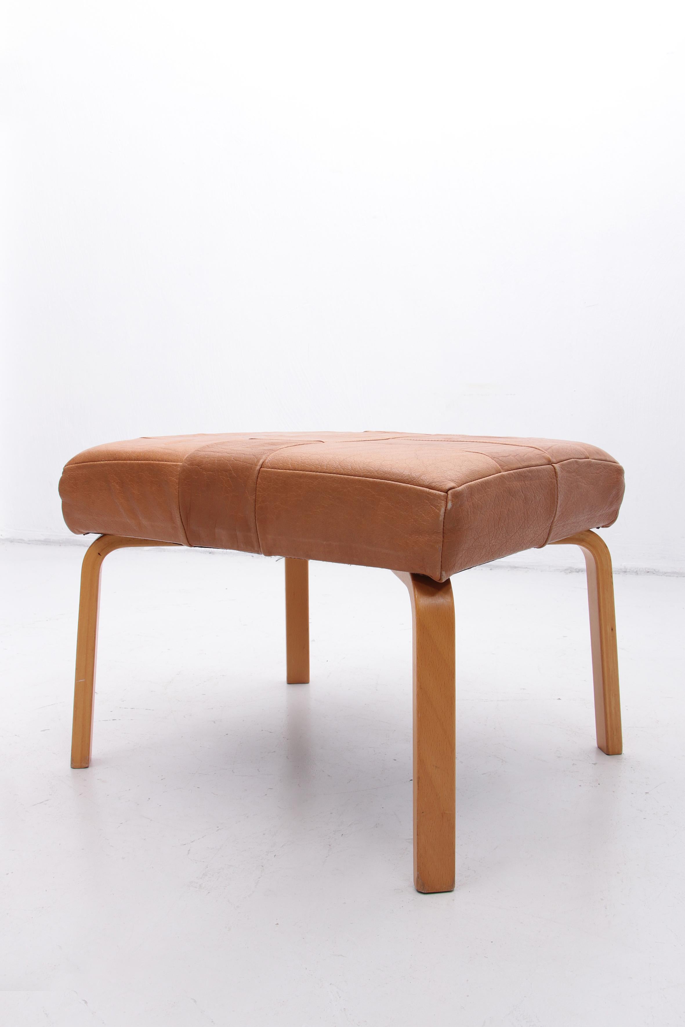 Danish Design Footstool Covered with Patchwork Leather, 1980 3