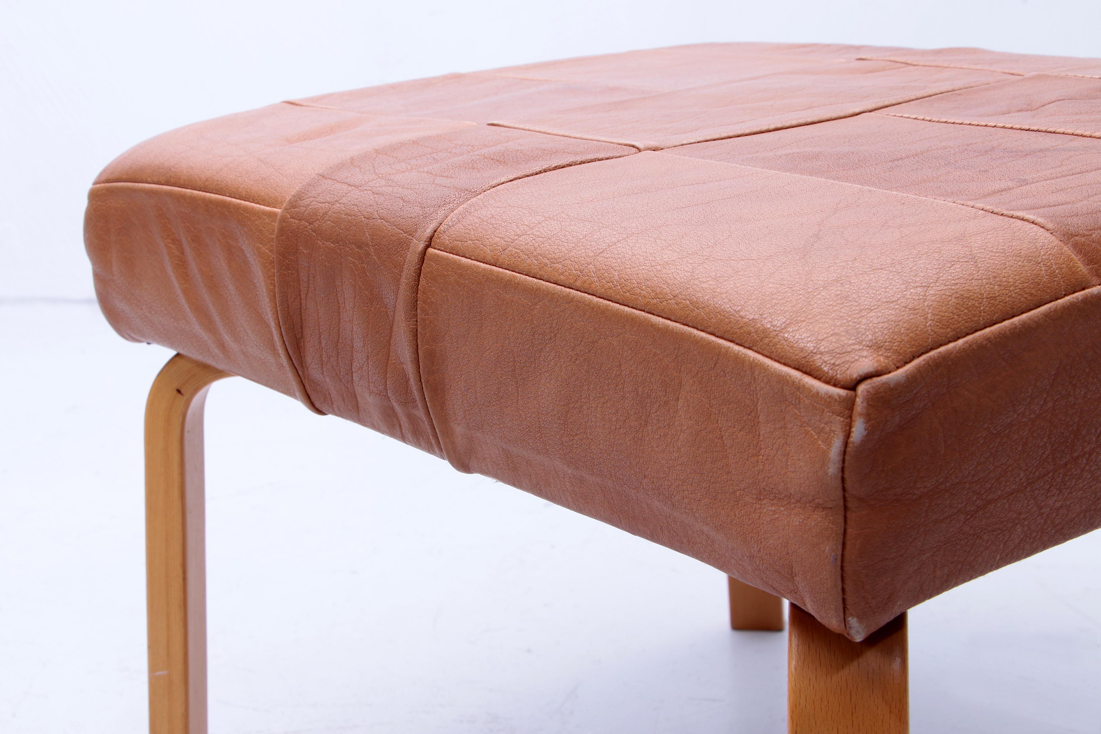 Danish Design Footstool Covered with Patchwork Leather, 1980 5