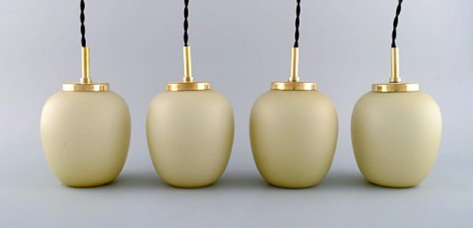 Mid-20th Century Danish Design, Four China Lamps or Pendants Made of Matt Opal Glass, 1960s For Sale