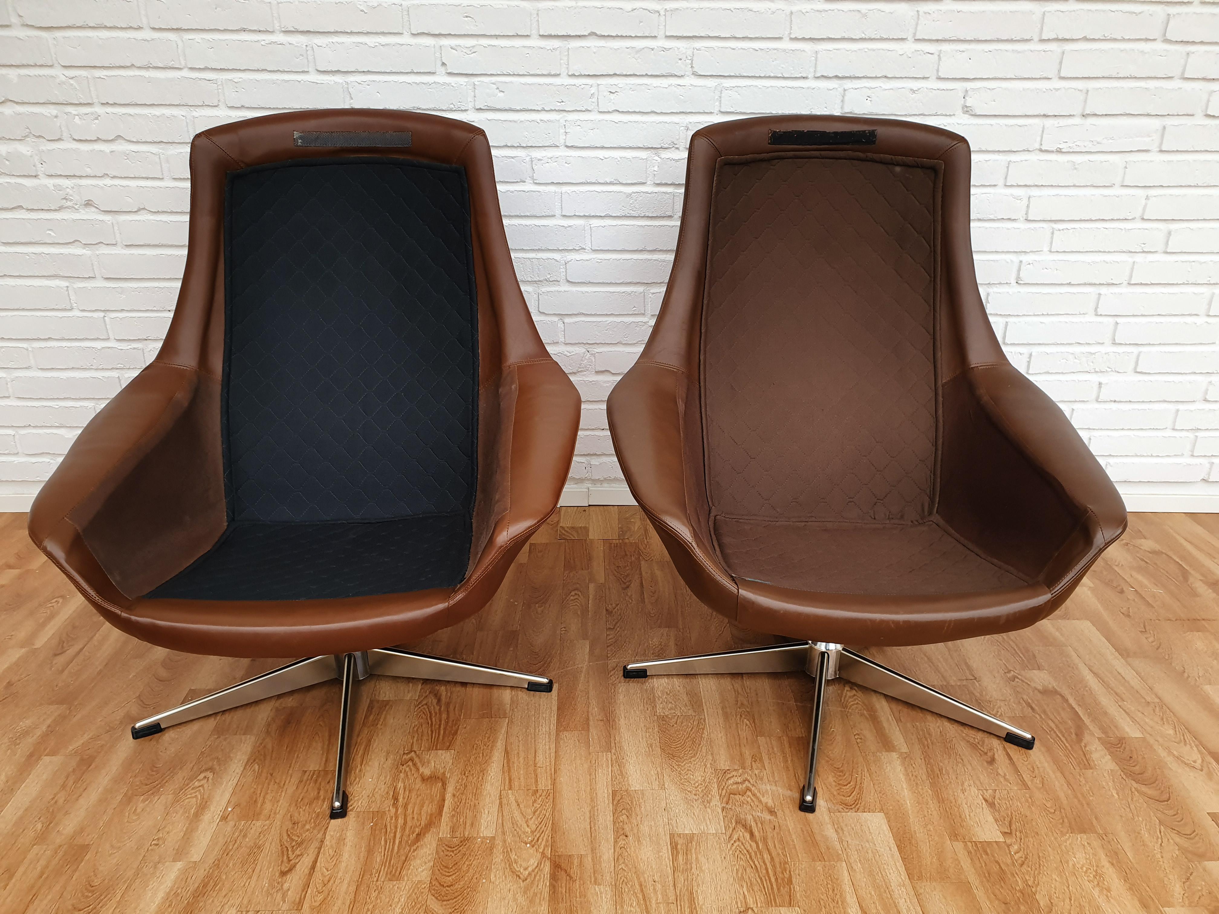 Danish Design, Henry Walter Klein, Pair of High-Backed Armchairs, Swivel Base For Sale 8