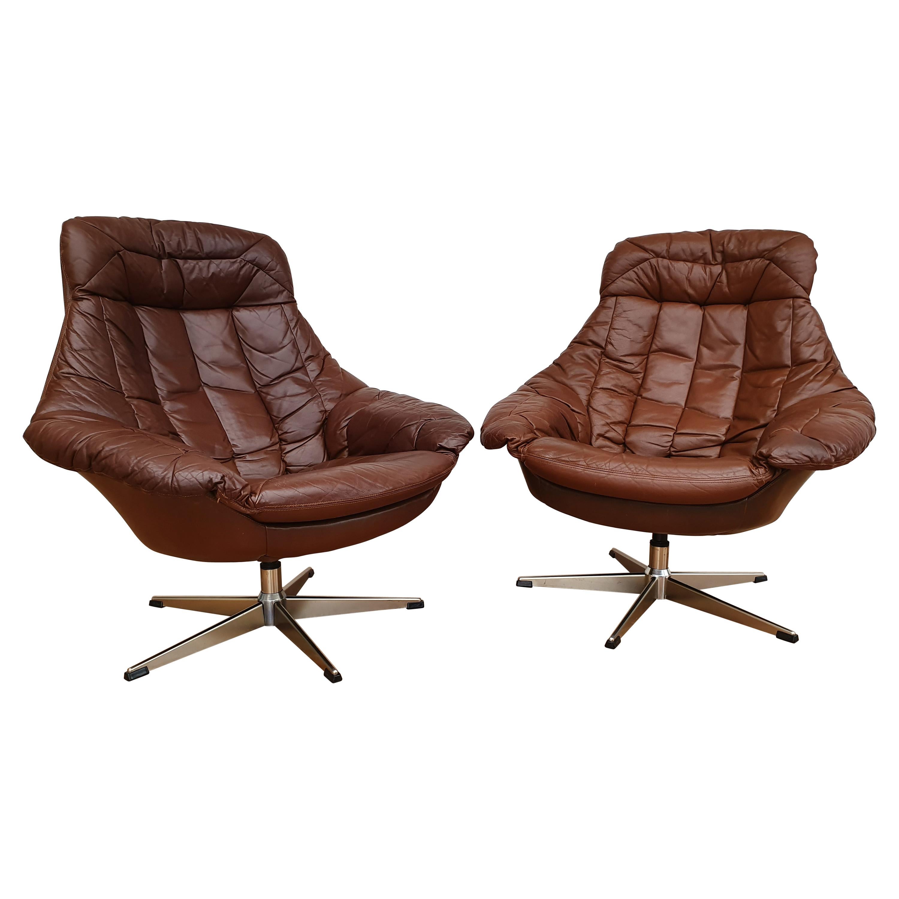 Danish Design, Henry Walter Klein, Pair of High-Backed Armchairs, Swivel Base For Sale