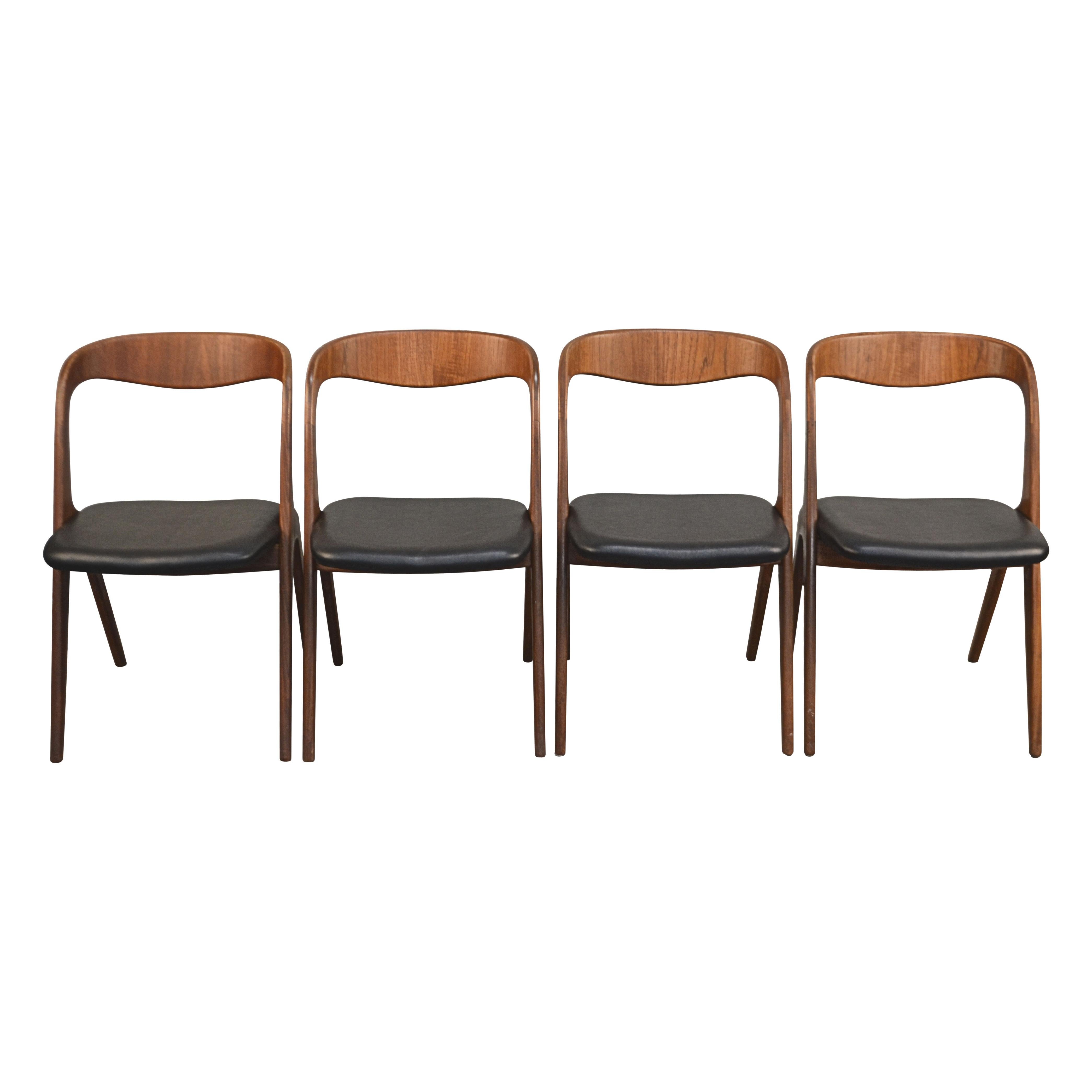 Mid-Century Modern Danish Design Johannes Andersen Model Sonja Teak Dining Chairs, Set of Four