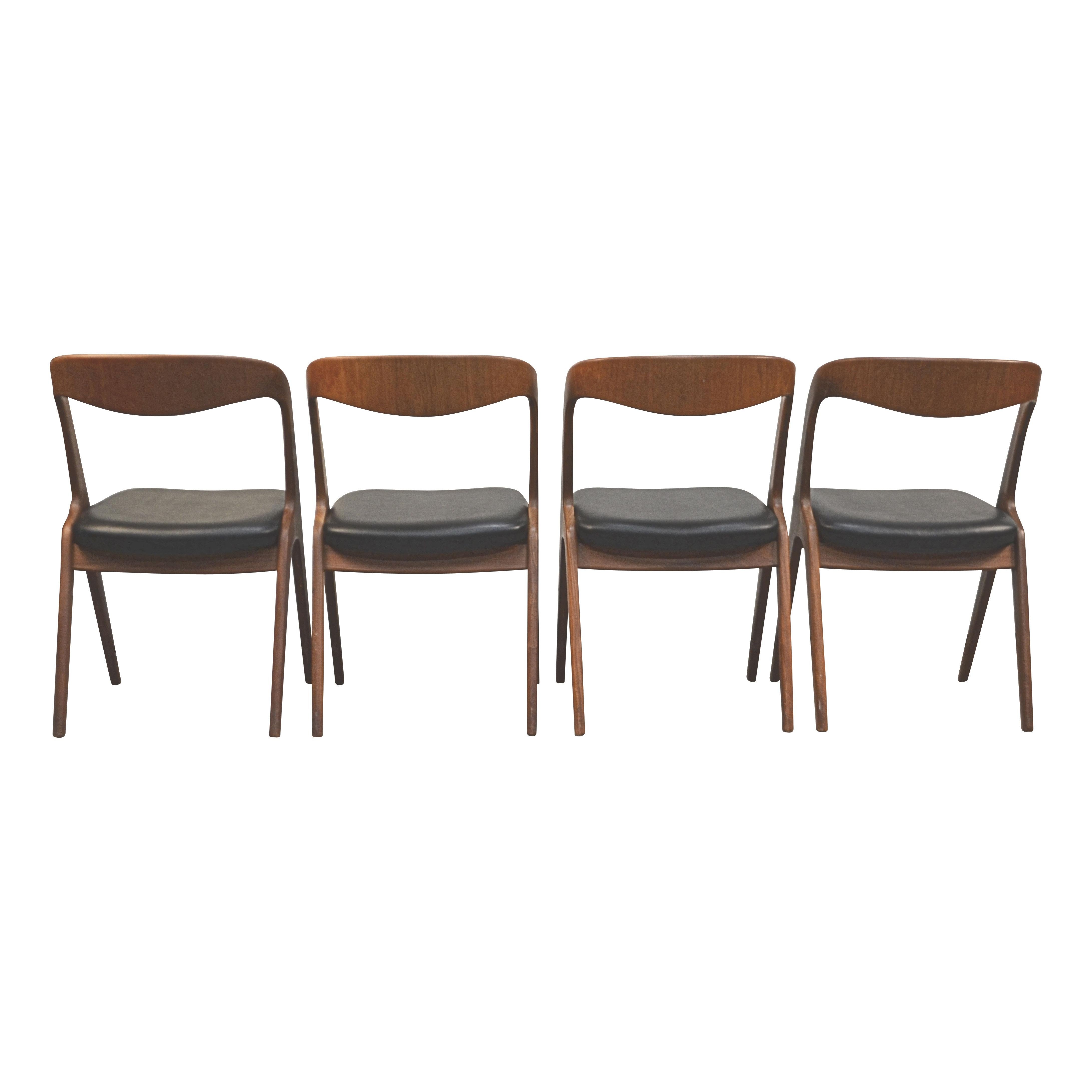 Faux Leather Danish Design Johannes Andersen Model Sonja Teak Dining Chairs, Set of Four