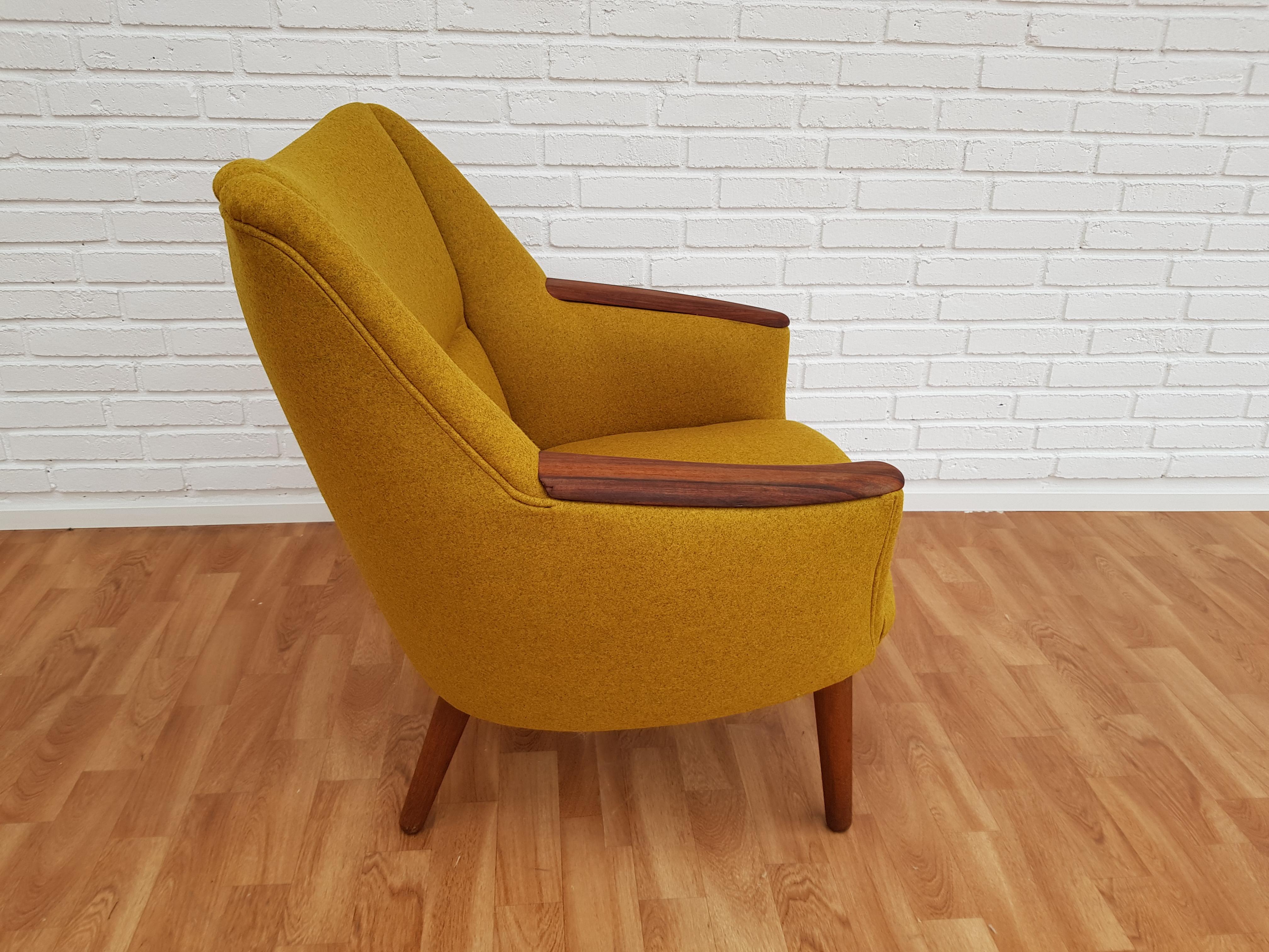 Scandinavian Modern Danish Design, Kurt Østervig, Model 58, 1960s, Wool, Teak, Completely Renovated