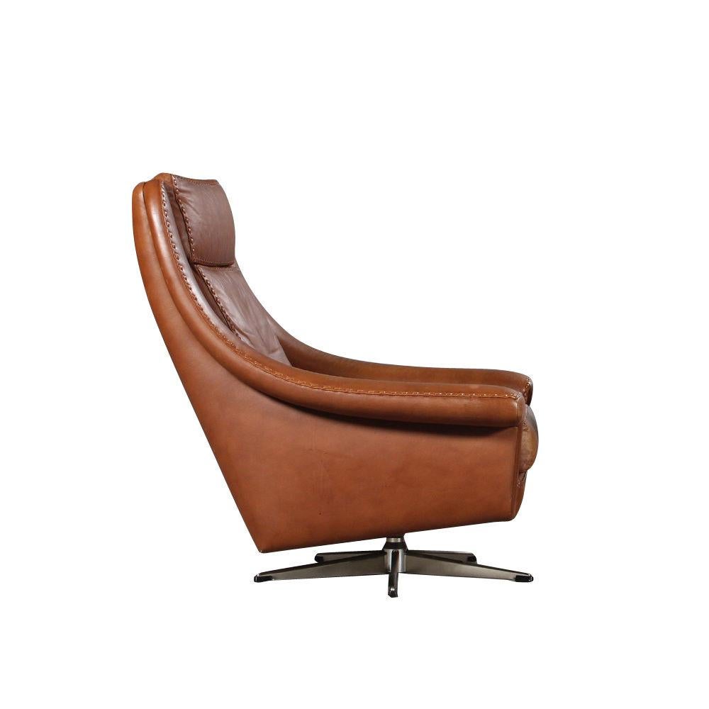 Mid-Century Modern Danish Design Leather Swivel Chair and Ottoman by Aage Christiansen