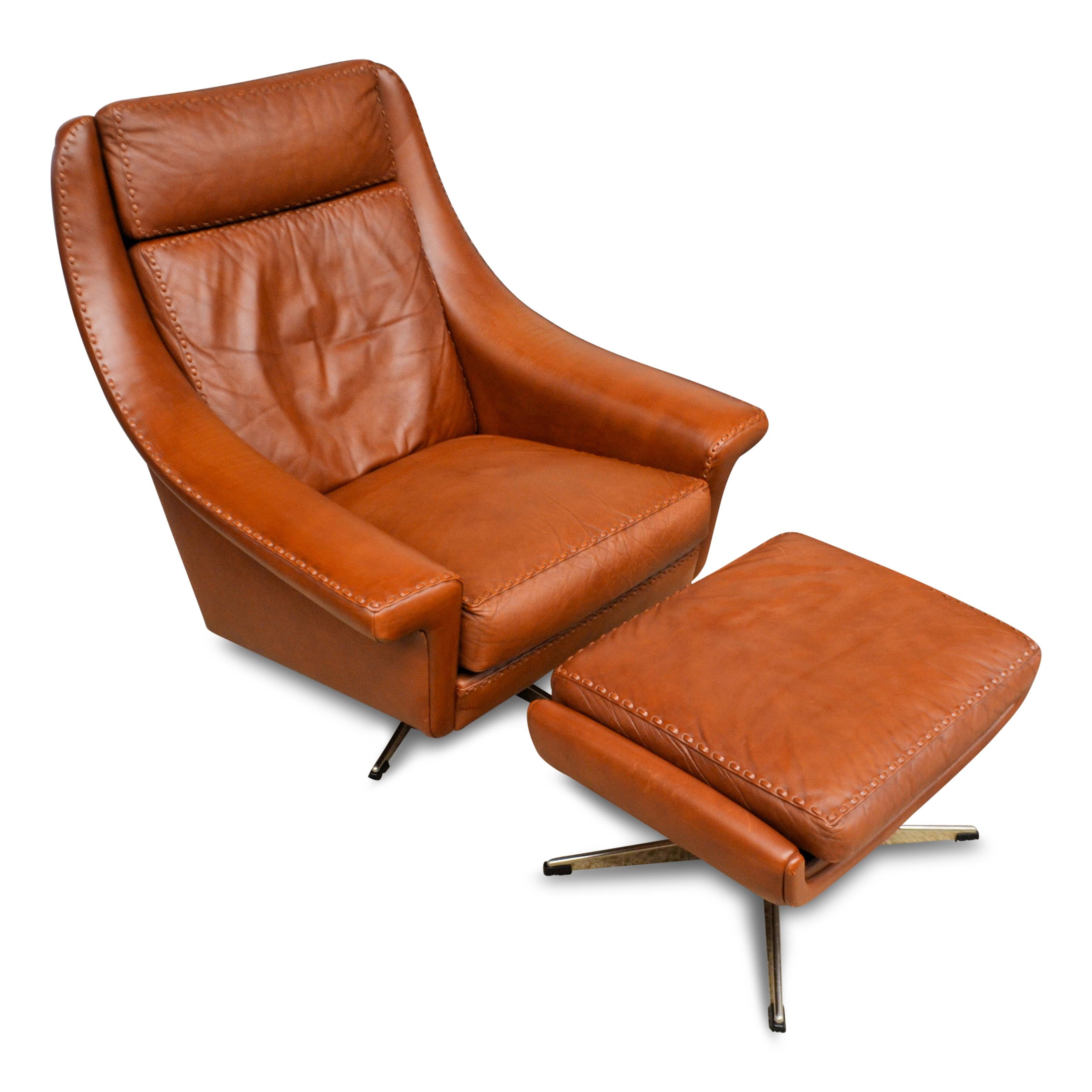 danish leather chair and ottoman