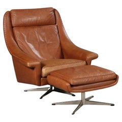 Danish Design Leather Swivel Chair and Ottoman by Aage Christiansen