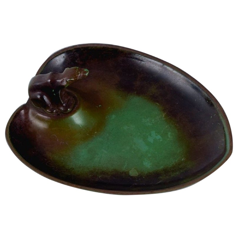 Danish Design, Low Bronze Bowl with a Polar Bear, Mid-20th Century