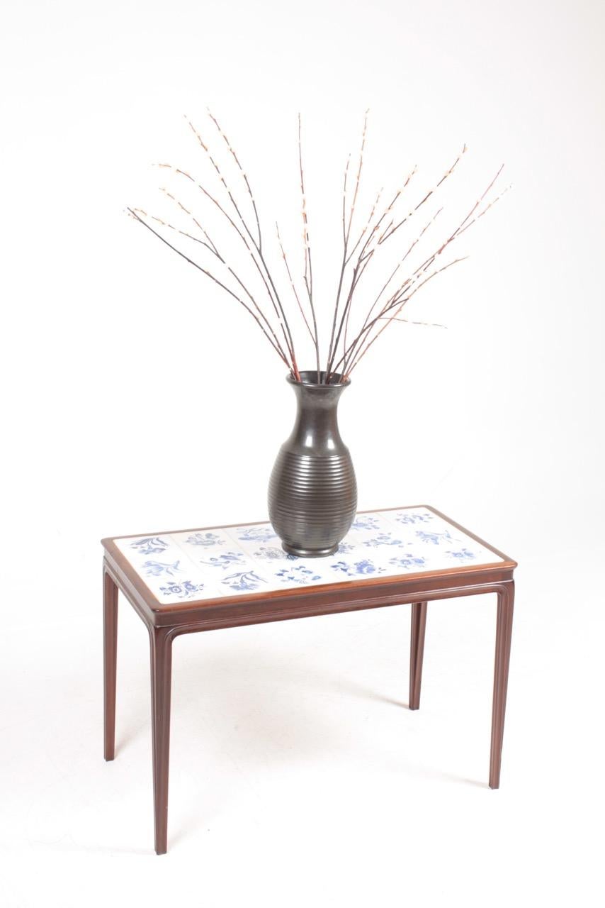 Scandinavian Modern Danish Design Low Table in Mahogany and Tiles by Cabinetmaker Frits Henningsen For Sale