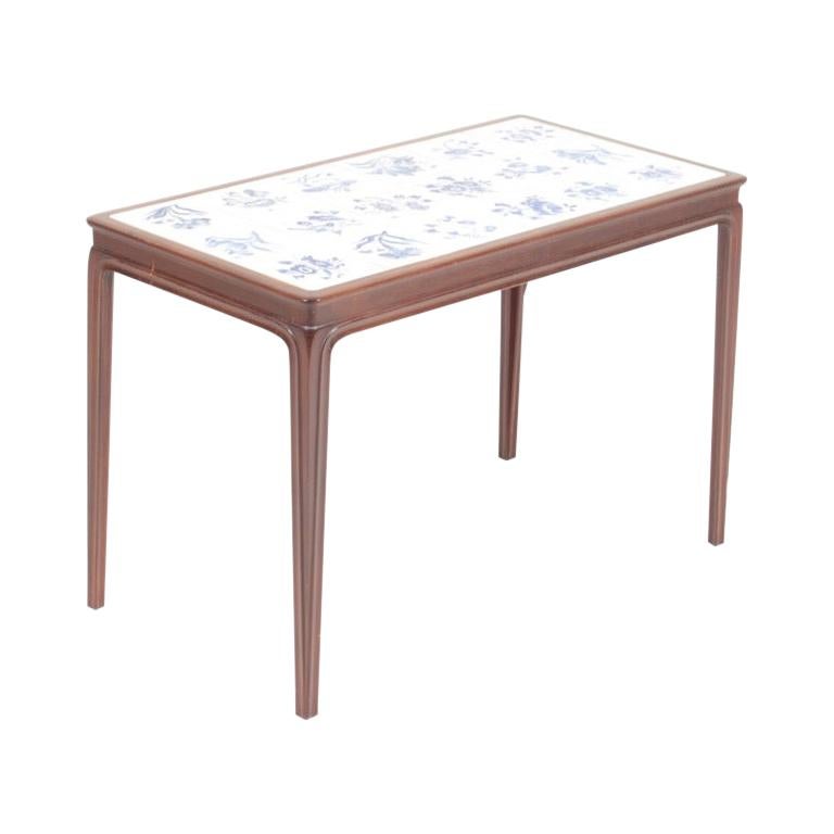 Danish Design Low Table in Mahogany and Tiles by Cabinetmaker Frits Henningsen For Sale