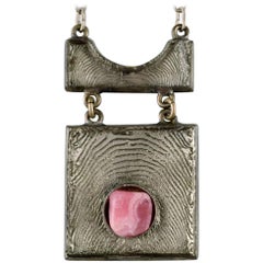Danish Design, Necklace in Tin with Pink Stone, Modern Design, 1960s-1970s