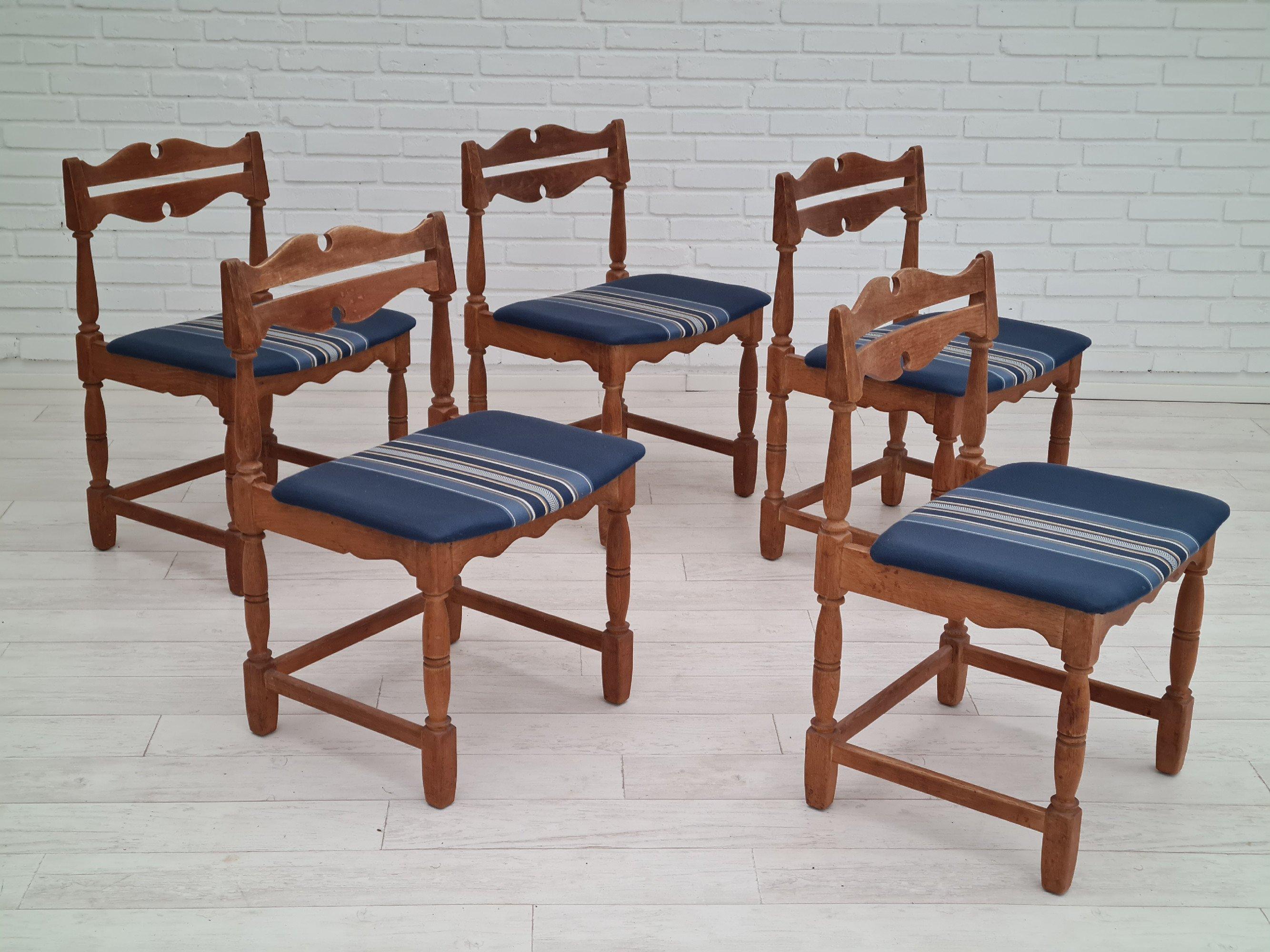 Danish Design Oak Wood Chairs in the Style of Henning Kjærnulf, 1960s, Set of 5 3
