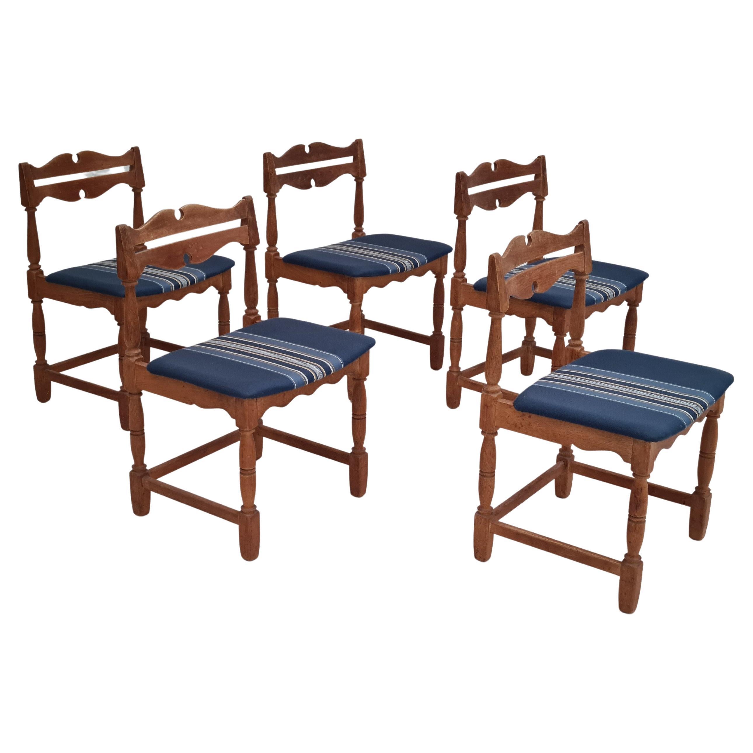 Danish Design Oak Wood Chairs in the Style of Henning Kjærnulf, 1960s, Set of 5