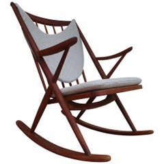 Danish Design, Rocking Chair by Frank Reenskaug, Teak Wood, Wool, Completely New