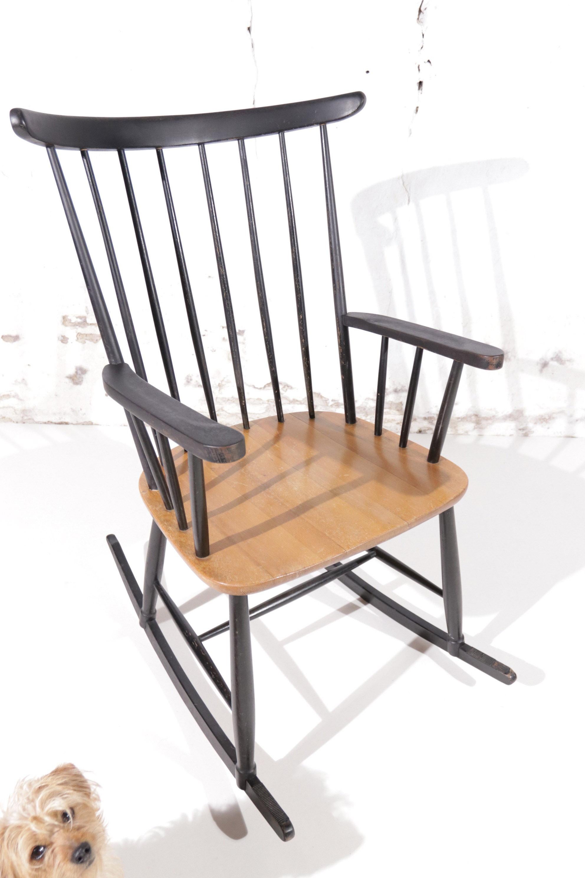 Wood Danish Design Rocking Chair Ilmari Tapiovaara Model Fanett Scandinavian, 1960s For Sale