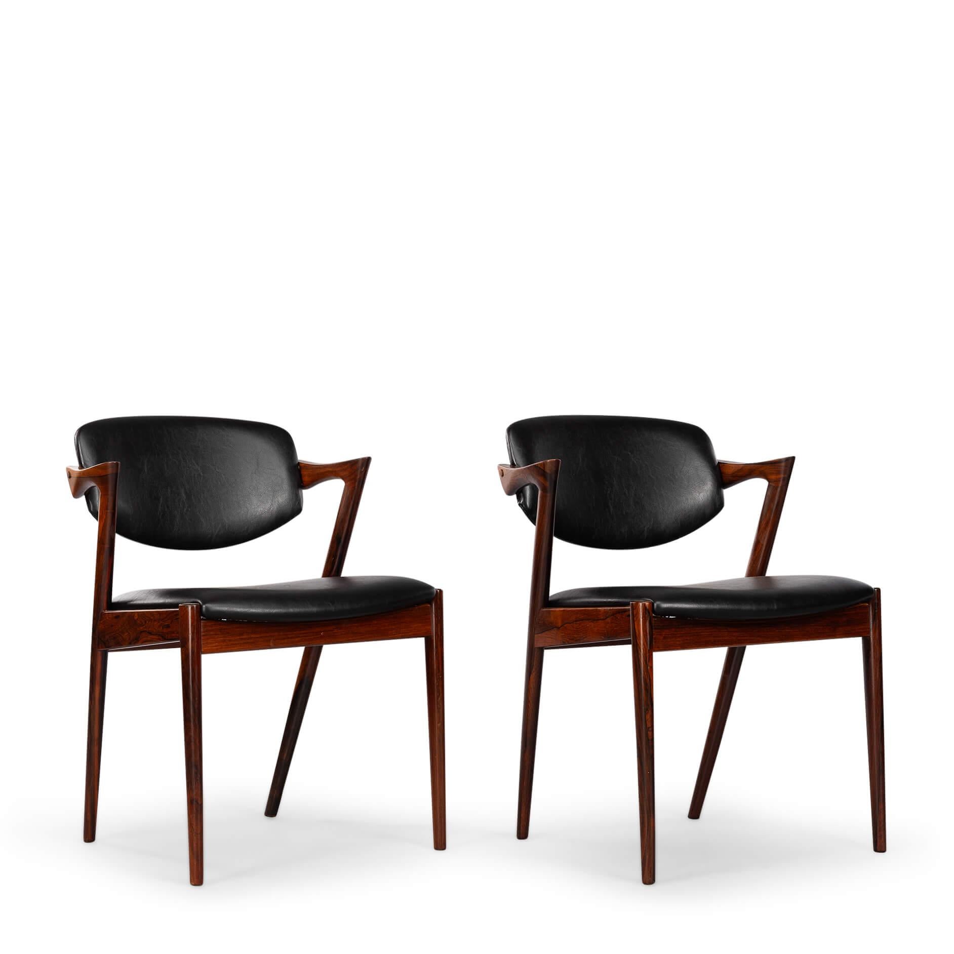 Silla Z de palisandro de diseño danés, modelo 42, de Kai Kristiansen, años 60, set de 2 piezas Moderno de mediados de siglo en venta
