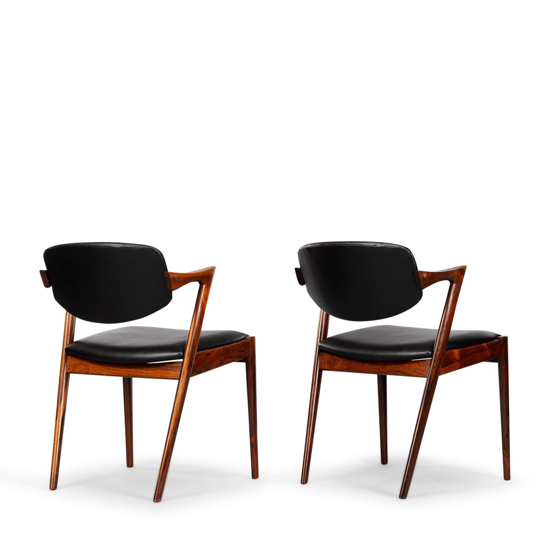 Silla Z de palisandro de diseño danés, modelo 42, de Kai Kristiansen, años 60, set de 2 piezas Danés en venta