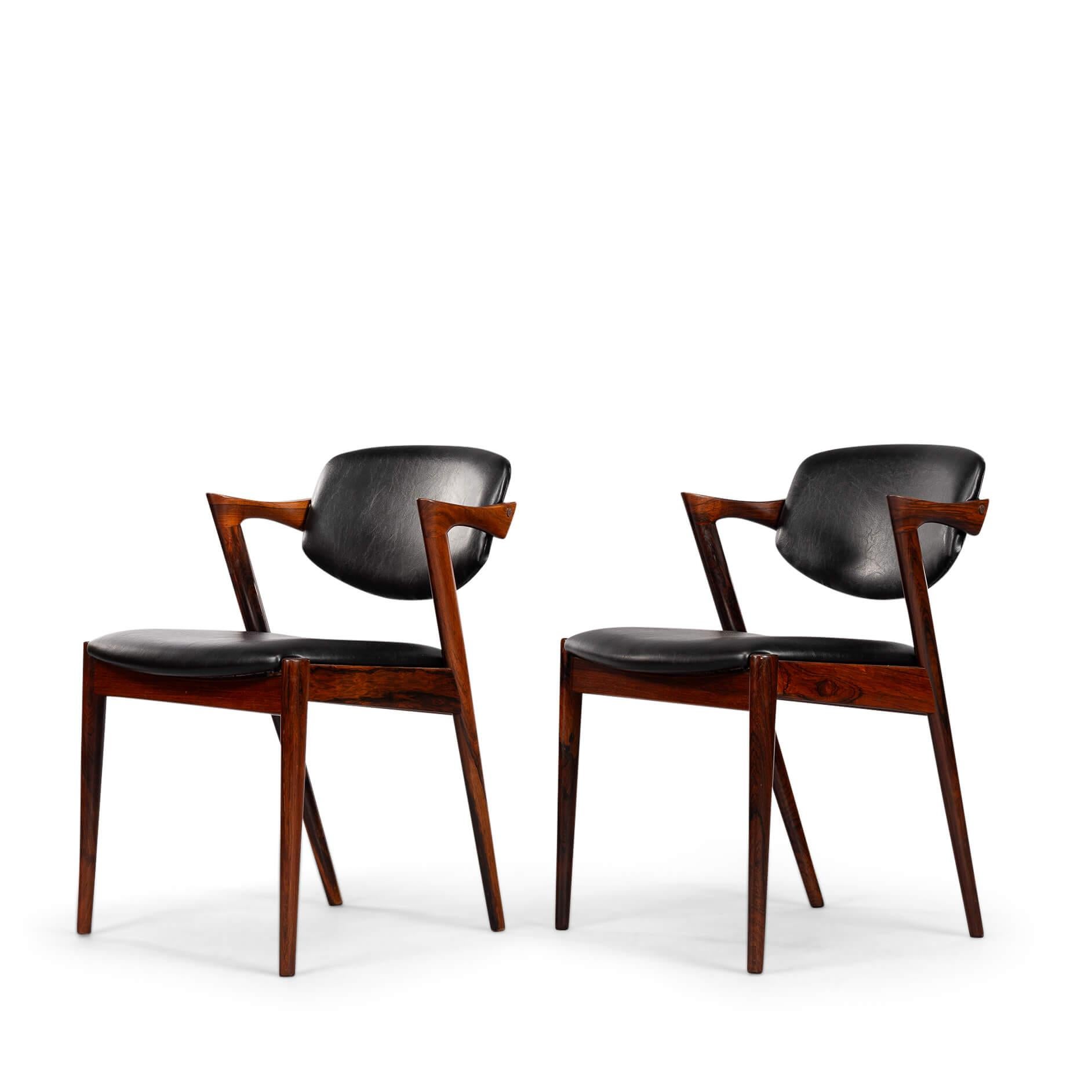 Silla Z de palisandro de diseño danés, modelo 42, de Kai Kristiansen, años 60, set de 2 piezas en venta 1