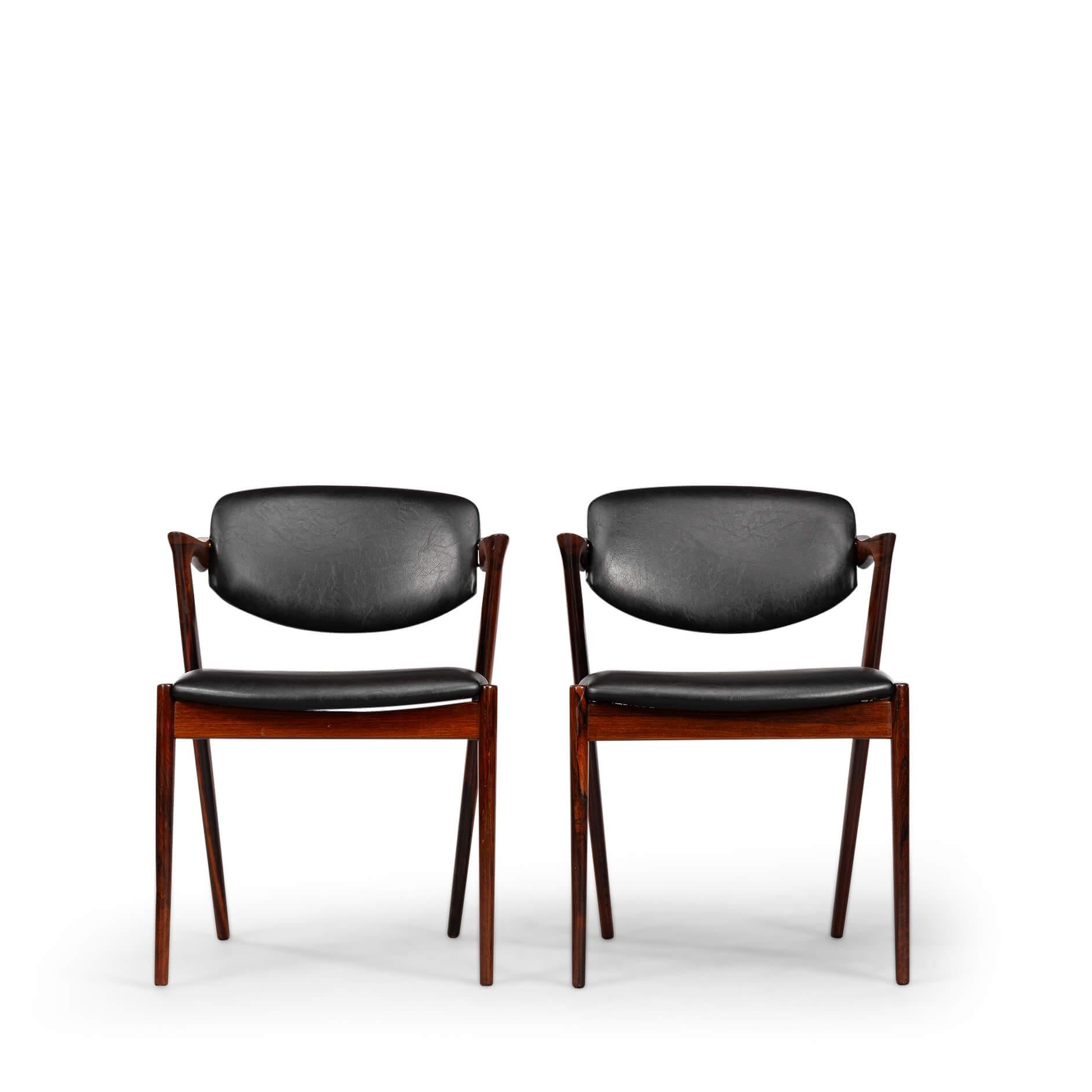 Silla Z de palisandro de diseño danés, modelo 42, de Kai Kristiansen, años 60, set de 2 piezas en venta 2