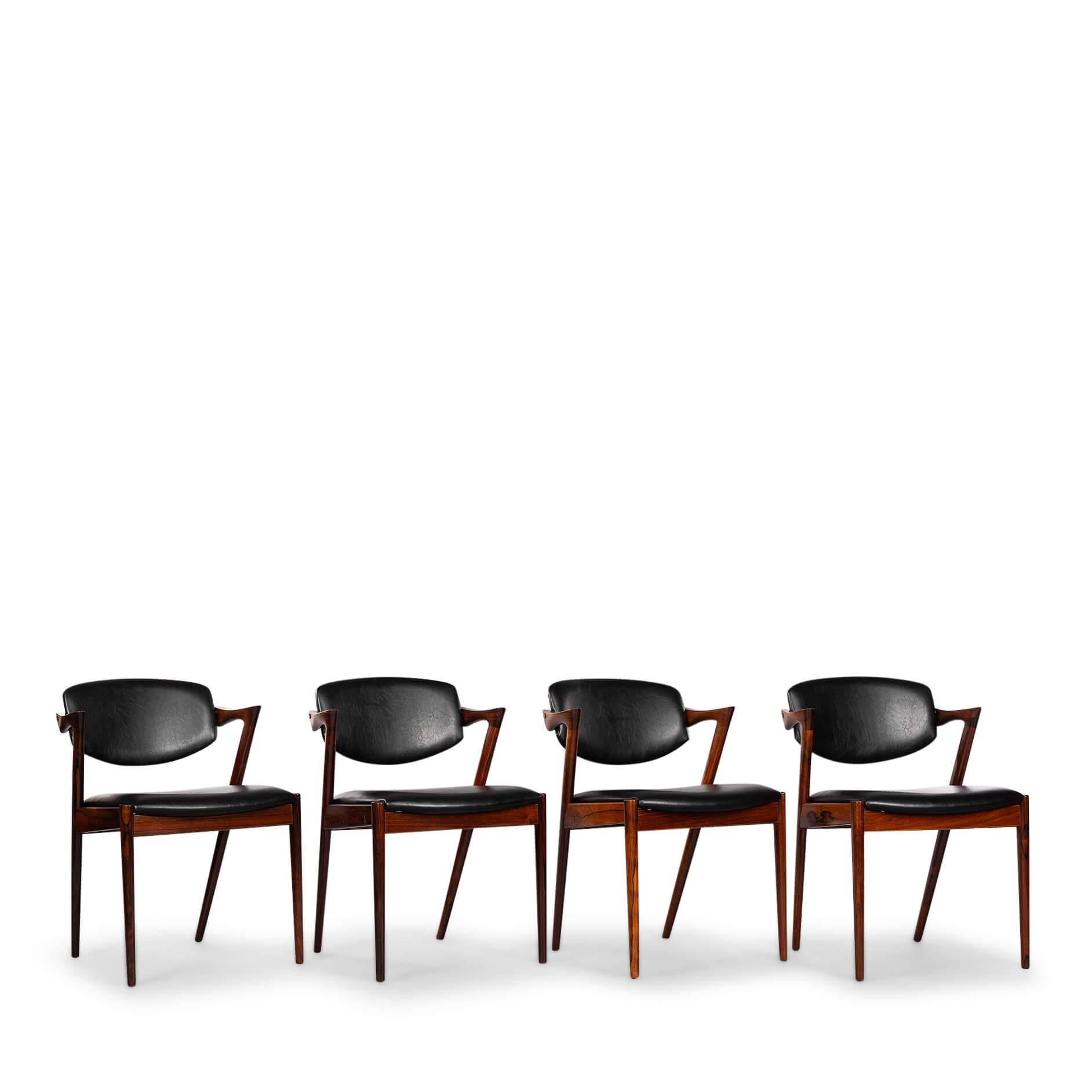 Mid-Century moderno Sedia a Z in palissandro di design danese, modello 42, di Kai Kristiansen, anni '60, set di 4 pezzi in vendita