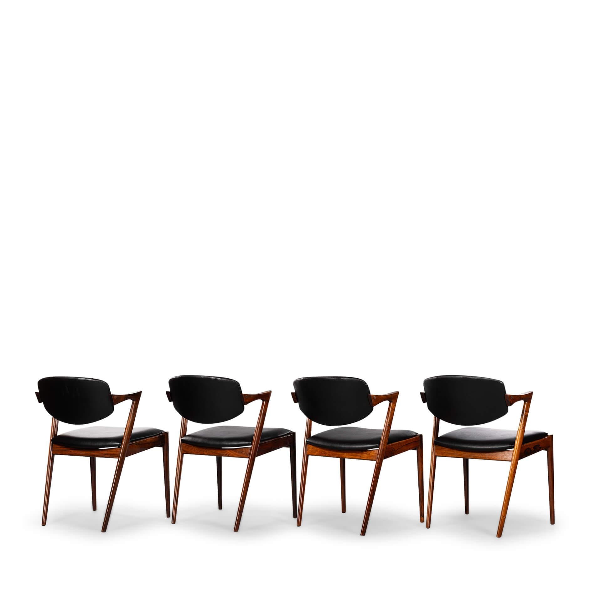 Sedia a Z in palissandro di design danese, modello 42, di Kai Kristiansen, anni '60, set di 4 pezzi In condizioni buone in vendita a Breda, Netherlands