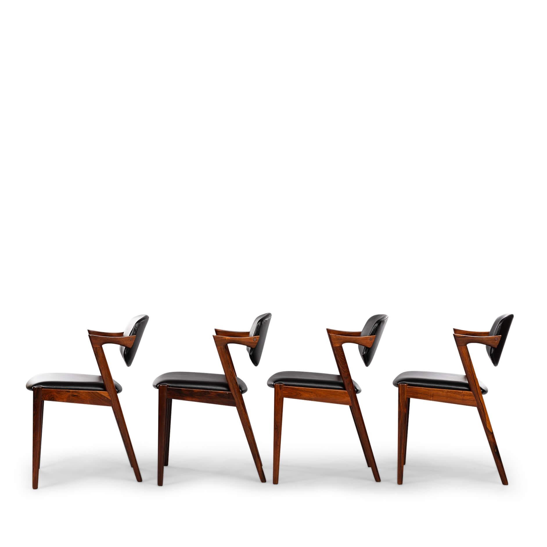 Sedia a Z in palissandro di design danese, modello 42, di Kai Kristiansen, anni '60, set di 4 pezzi in vendita 1