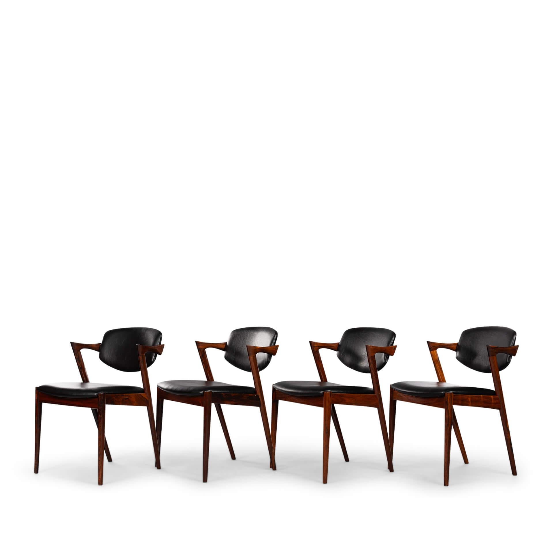 Sedia a Z in palissandro di design danese, modello 42, di Kai Kristiansen, anni '60, set di 4 pezzi in vendita 2