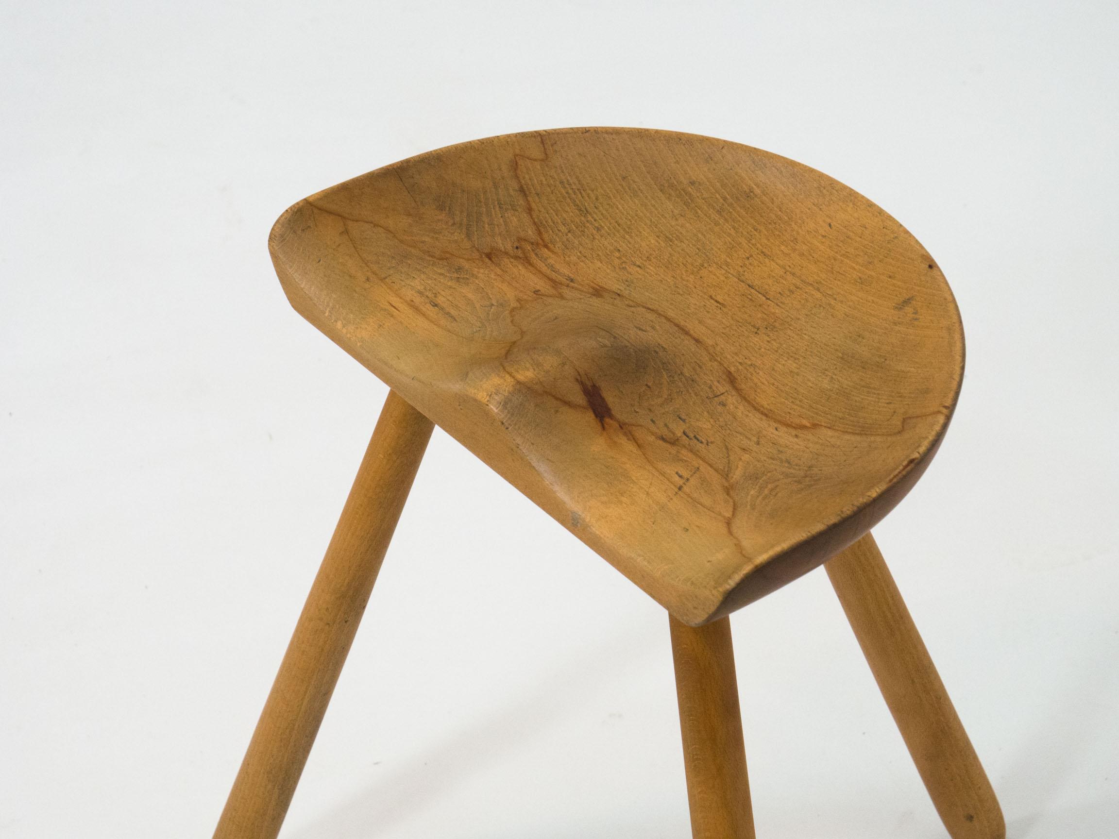 Mid-Century Modern Danish design sculptural beech wood stool For Sale