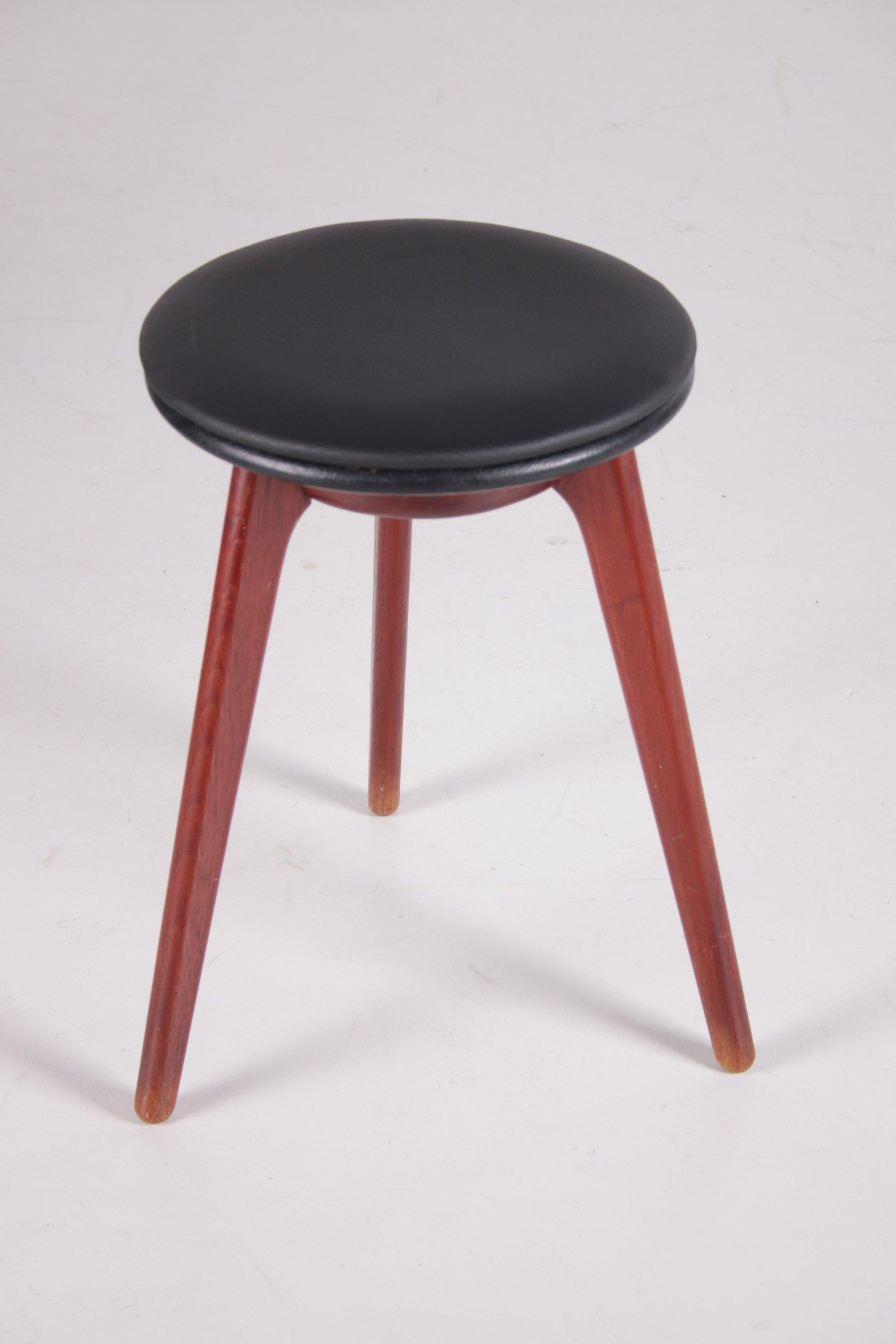 Leather Danish Design Side Stool by Erik Buch Made by Domus Danica, 1960s For Sale