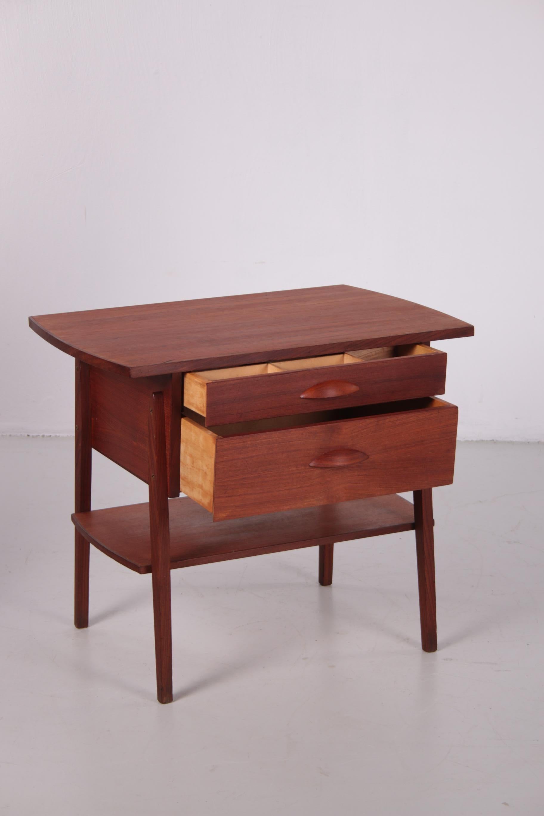 Danish Design Side Table Cabinet Made of Teak with Two Drawers In Good Condition In Oostrum-Venray, NL