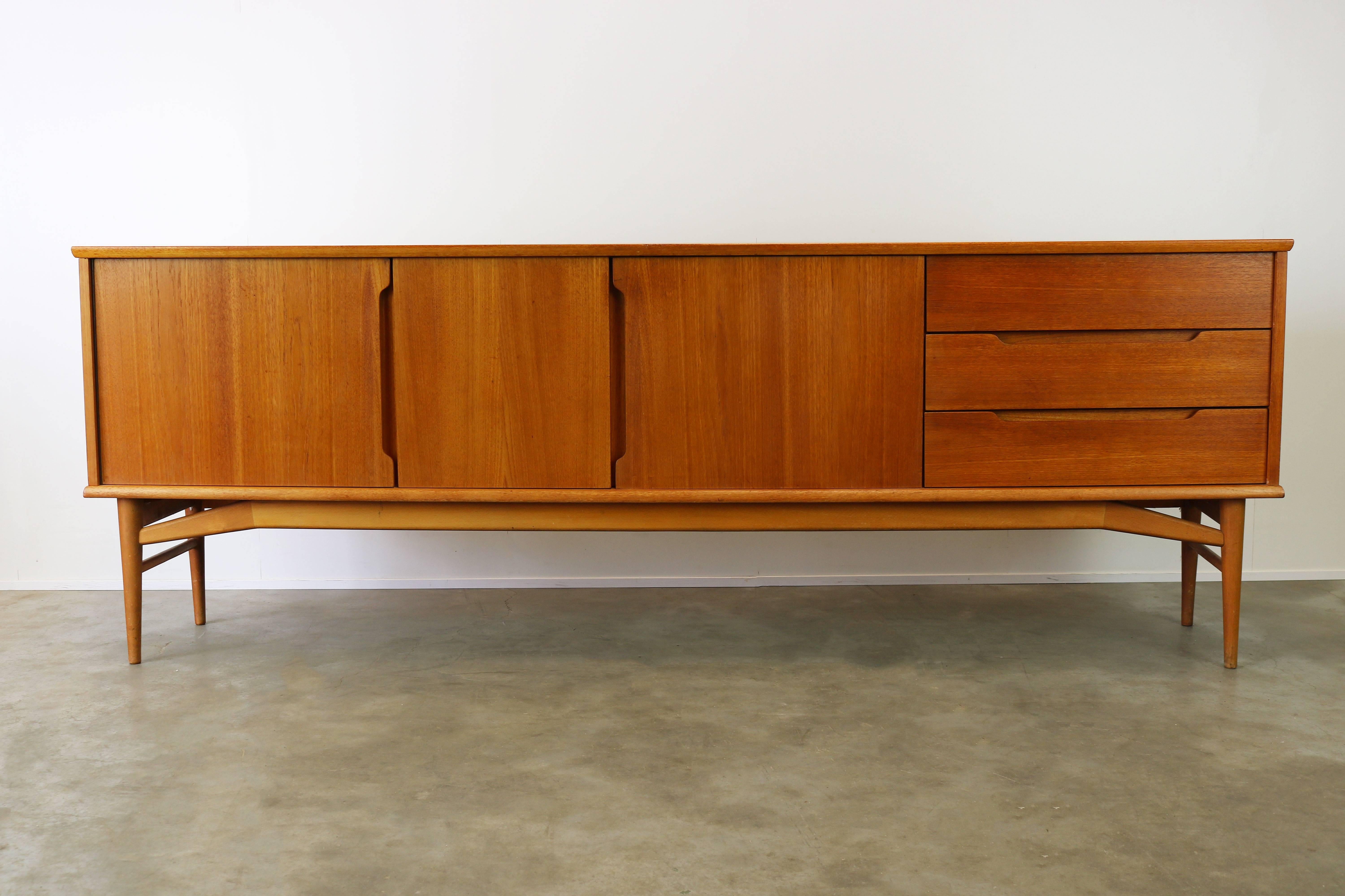 Wonderful Danish design sideboard or credenza by Borge Mogensen for Fredericia 1950. Wonderful clean and straight design that reflects the Danish modern design movement. The sideboard has three drawers a shelf and offers plenty of storage space.