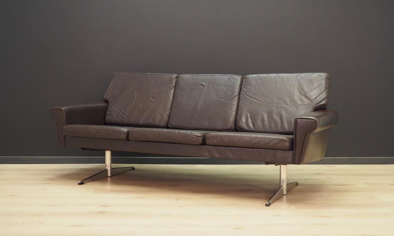 Mid-Century Modern Danish Design Sofa 1960s Vintage Brown Leather