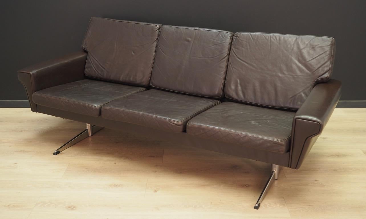 Scandinavian Danish Design Sofa 1960s Vintage Brown Leather