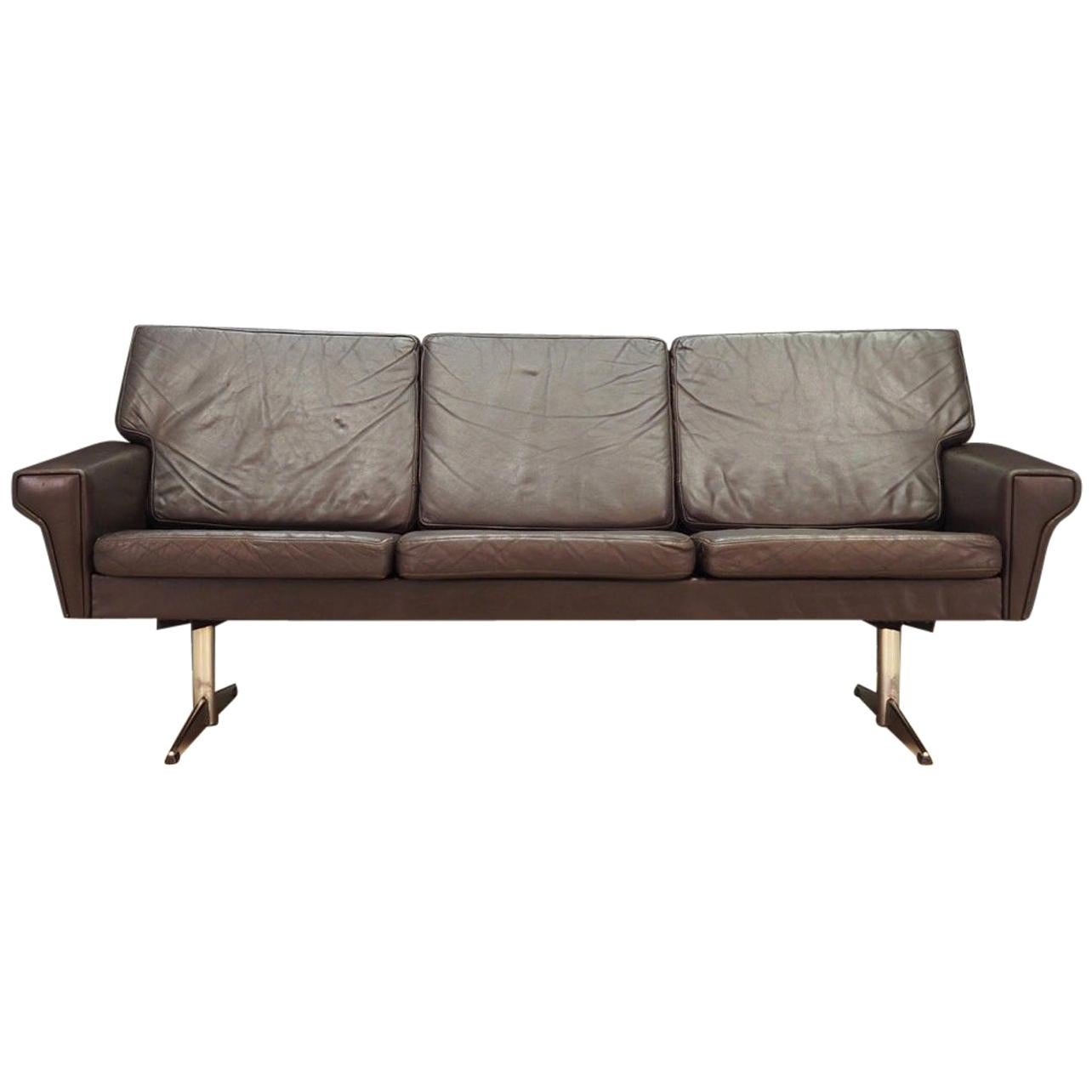 Danish Design Sofa 1960s Vintage Brown Leather
