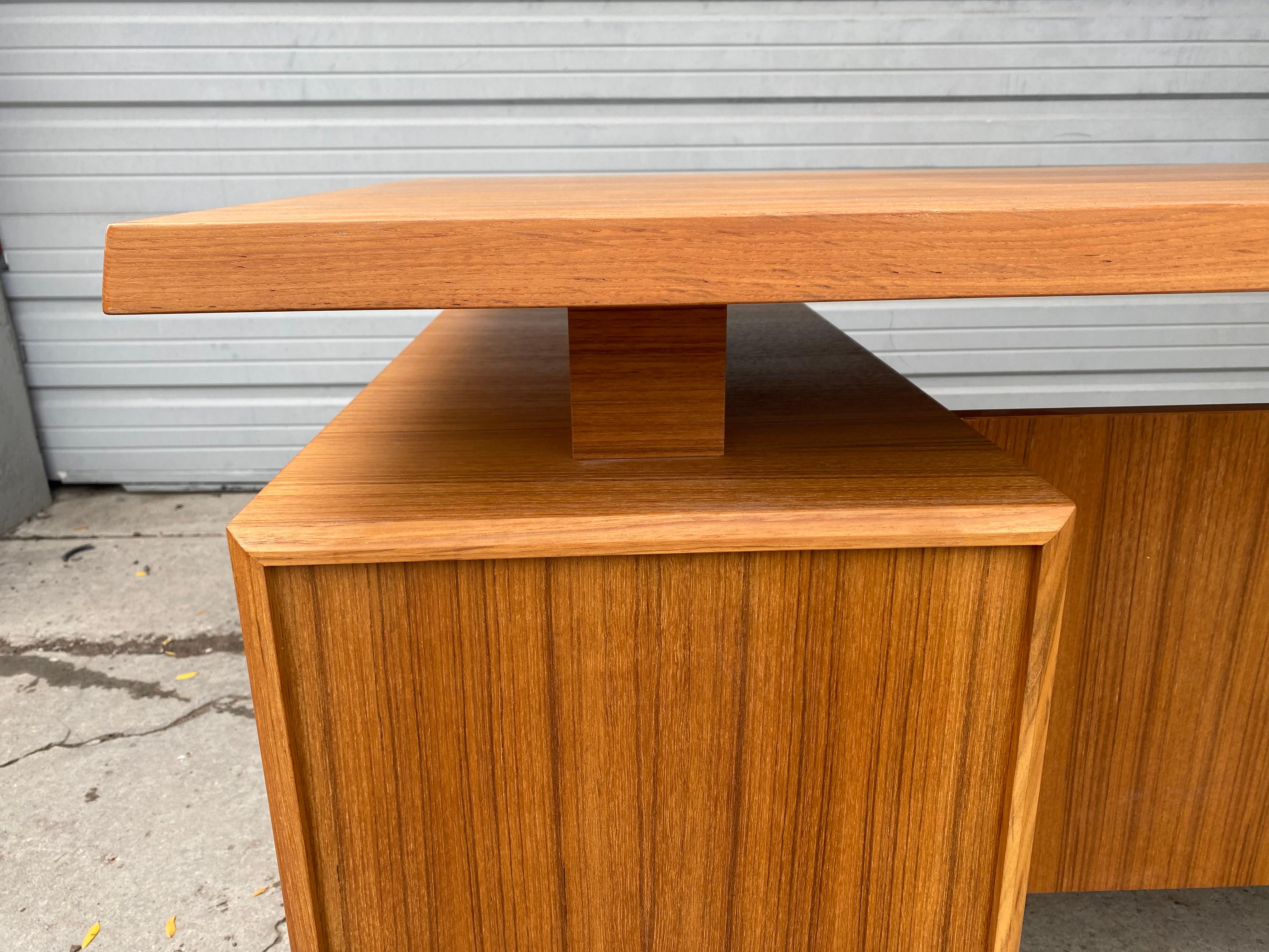 Scandinavian Modern Danish Design, Teak Architectural Executive Floating Desk by Mobican