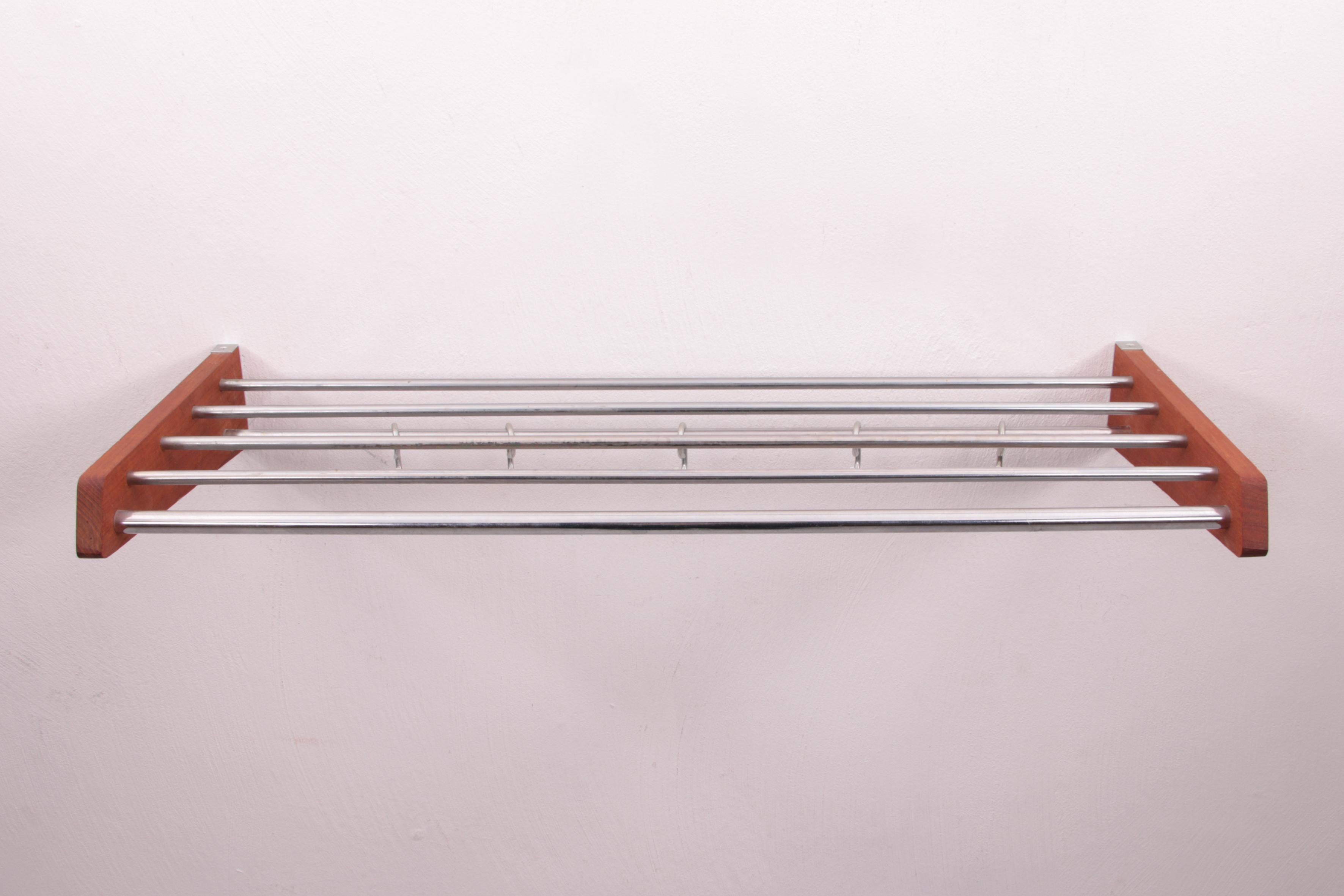 Danish Design Teak Wall Coat Rack with Chrome Hooks, 60s For Sale 1