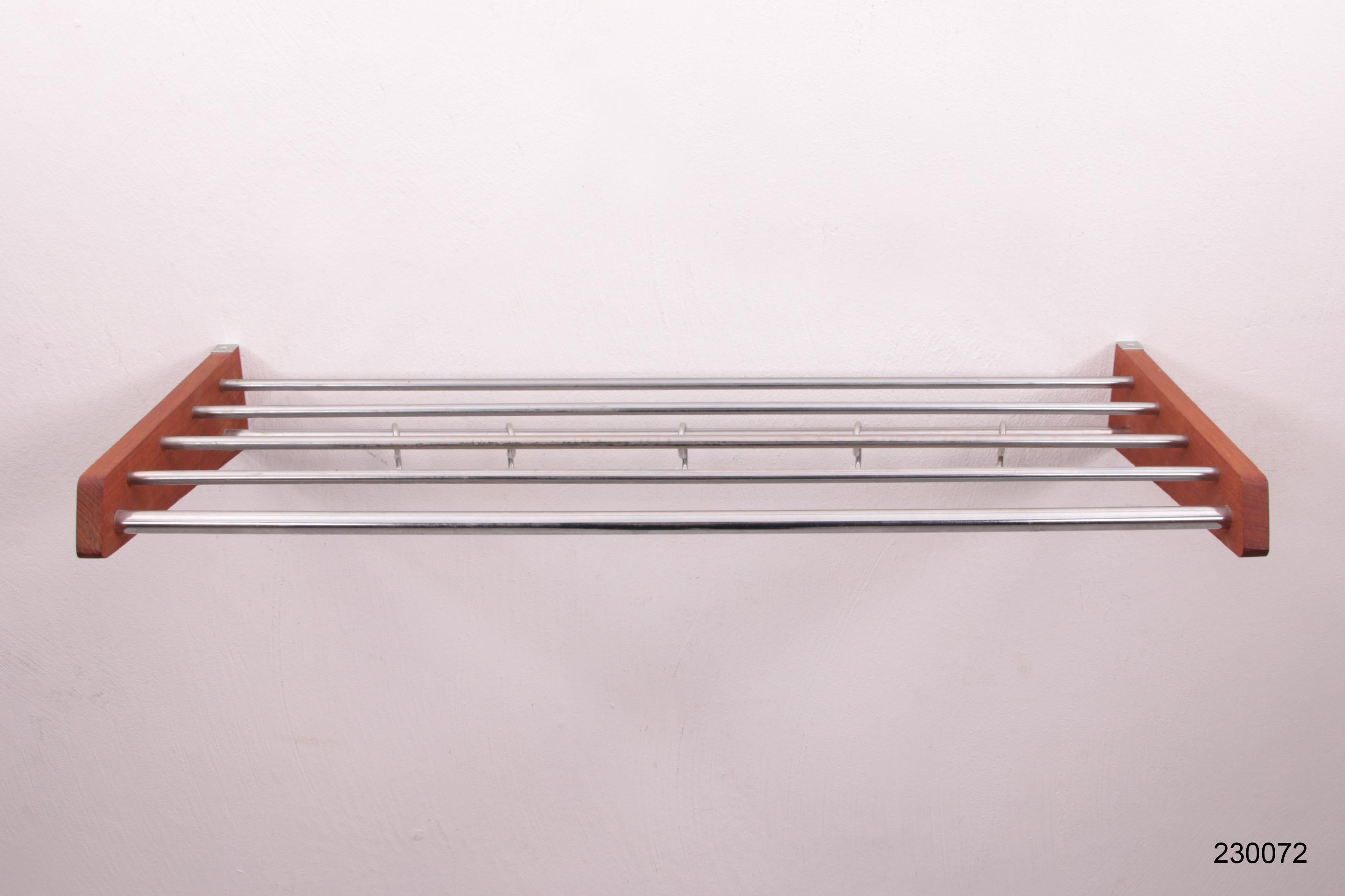 Danish Design Teak Wall Coat Rack with Chrome Hooks, 60s For Sale 2