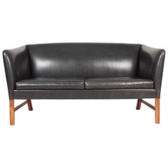 Danish Design Two-Seat Sofa in Patinated Leather by Ole Wanscher, 1960s