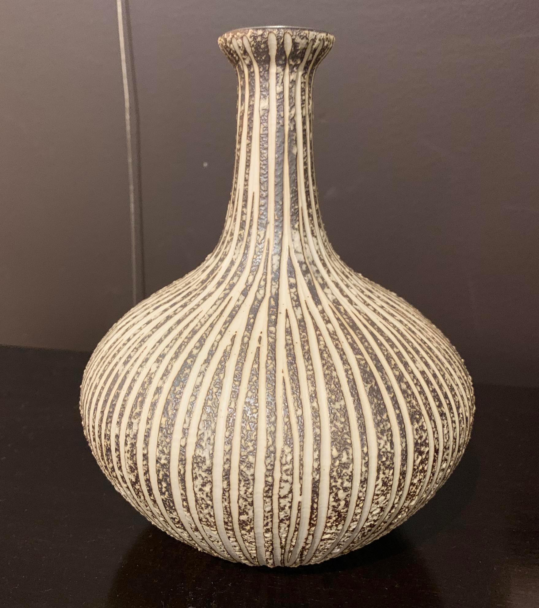 Terracotta Danish Design Vertical Stripe Vase, Thailand, Contemporary
